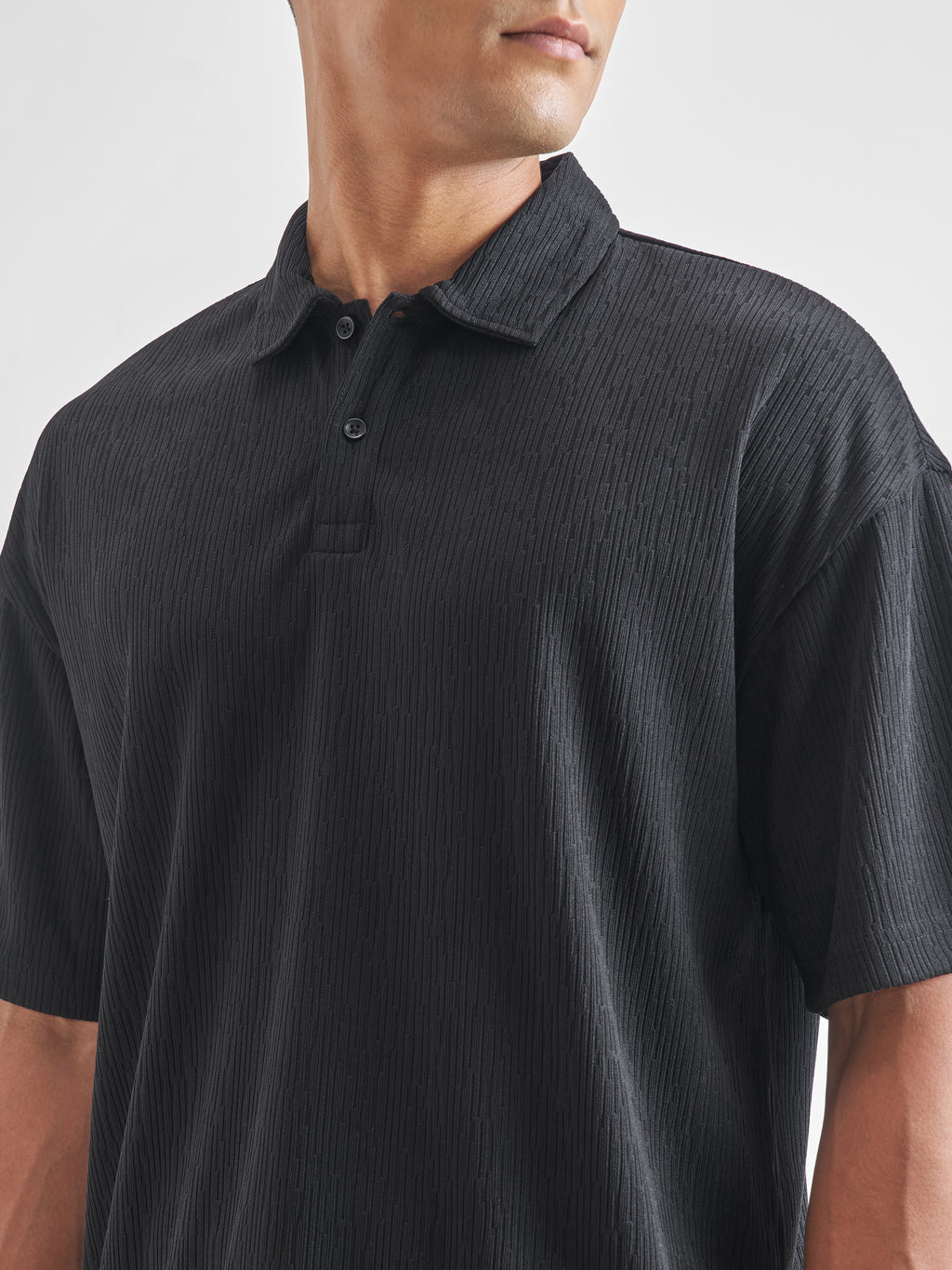 Highlander Men Black Self Design Polo Collar T-Shirt - Black - Image 5