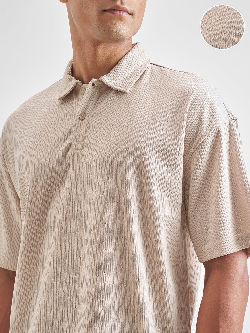 Highlander Men Cream Self Design Polo Collar T-Shirt - Cream - Image 5