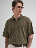 Highlander Men Brown Self Design Polo Collar T-Shirt
