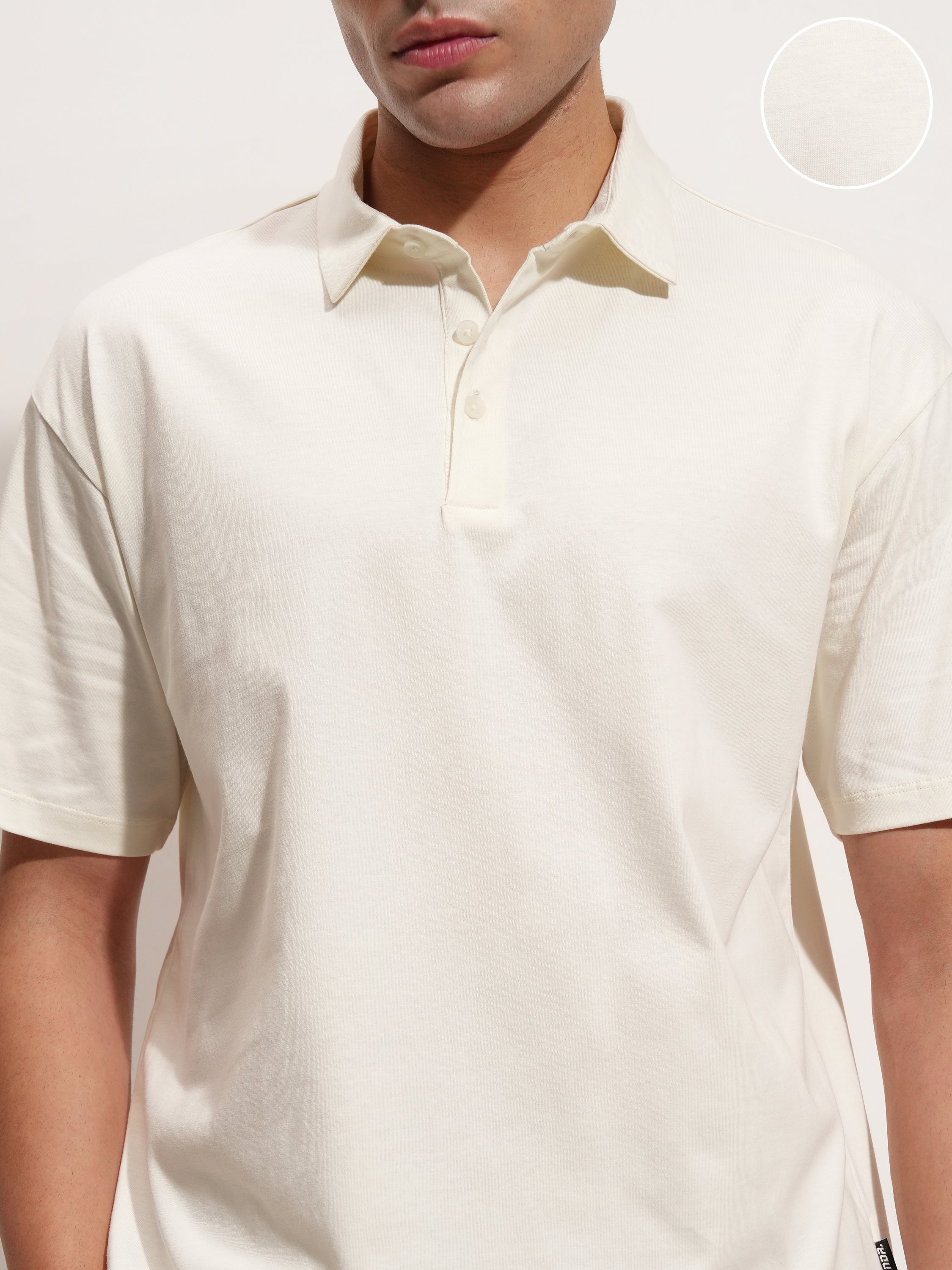 Highlander Men Off White Solid Polo Collar T-Shirt - Off White - Image 5