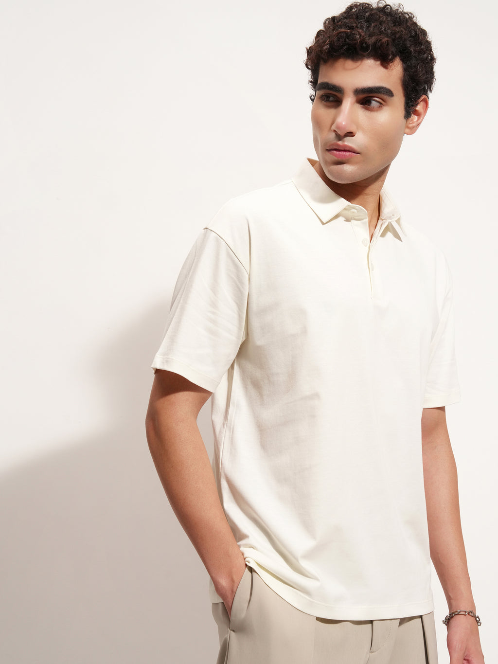 Highlander Men Off White Solid Polo Collar T-Shirt - Off White - Image 6
