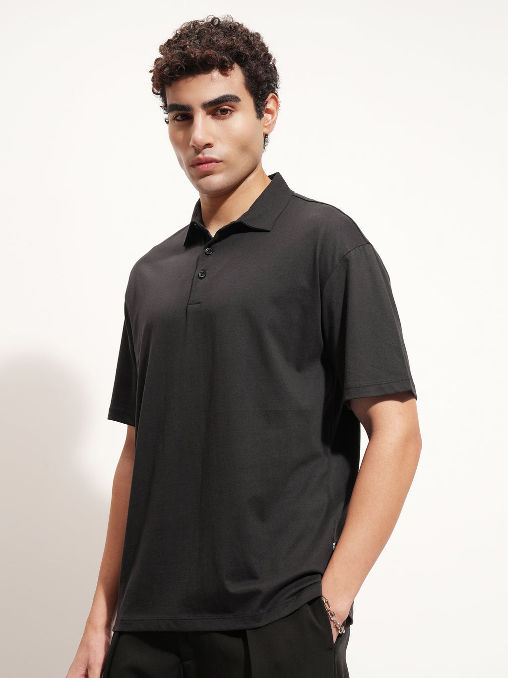 Highlander Men Black Solid Polo Collar T-Shirt - Black - Image 4