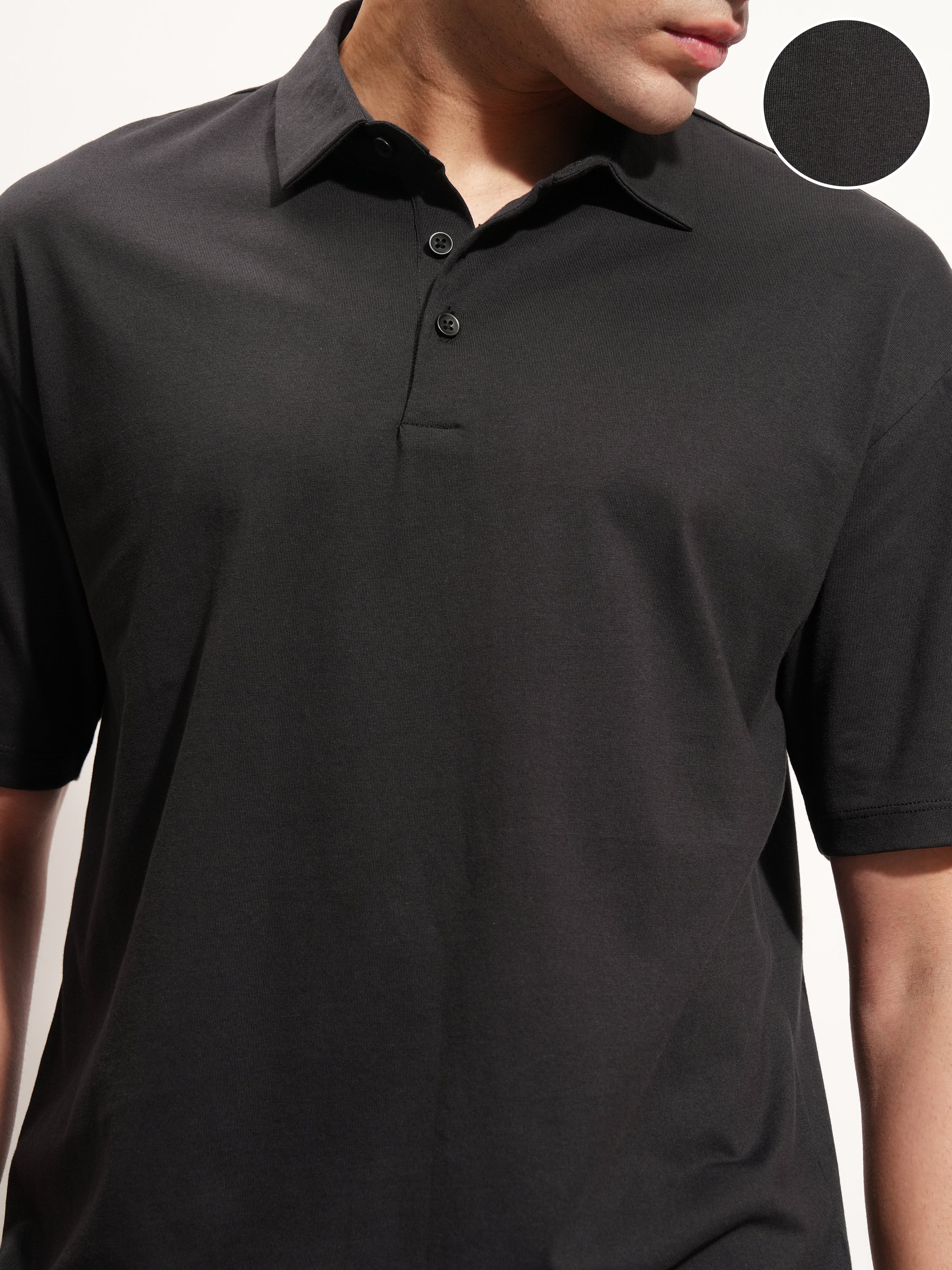 Highlander Men Black Solid Polo Collar T-Shirt - Black - Image 5