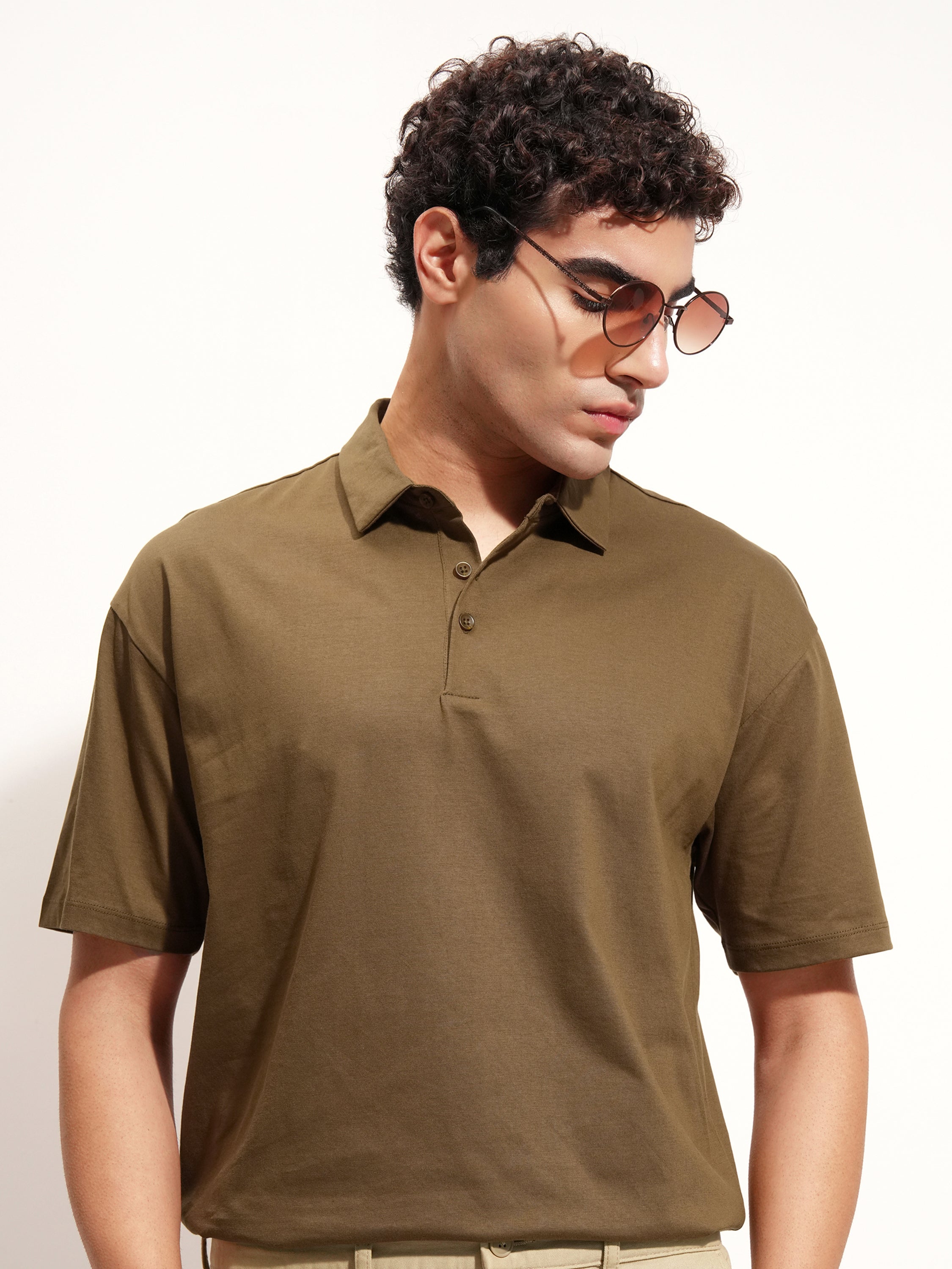 Highlander Men Brown Solid Polo Collar T-Shirt - Brown - Image 1