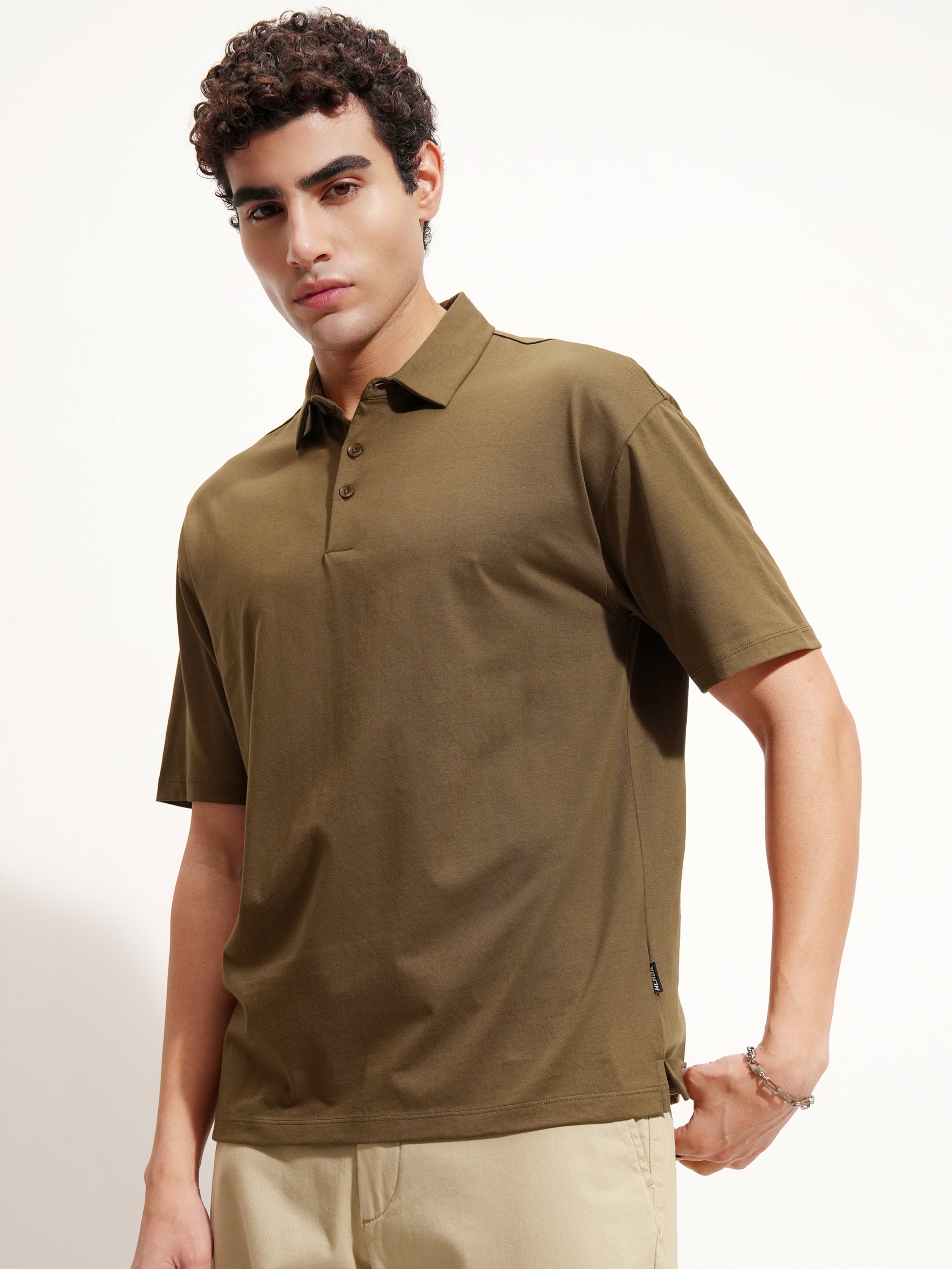Highlander Men Brown Solid Polo Collar T-Shirt - Brown - Image 4