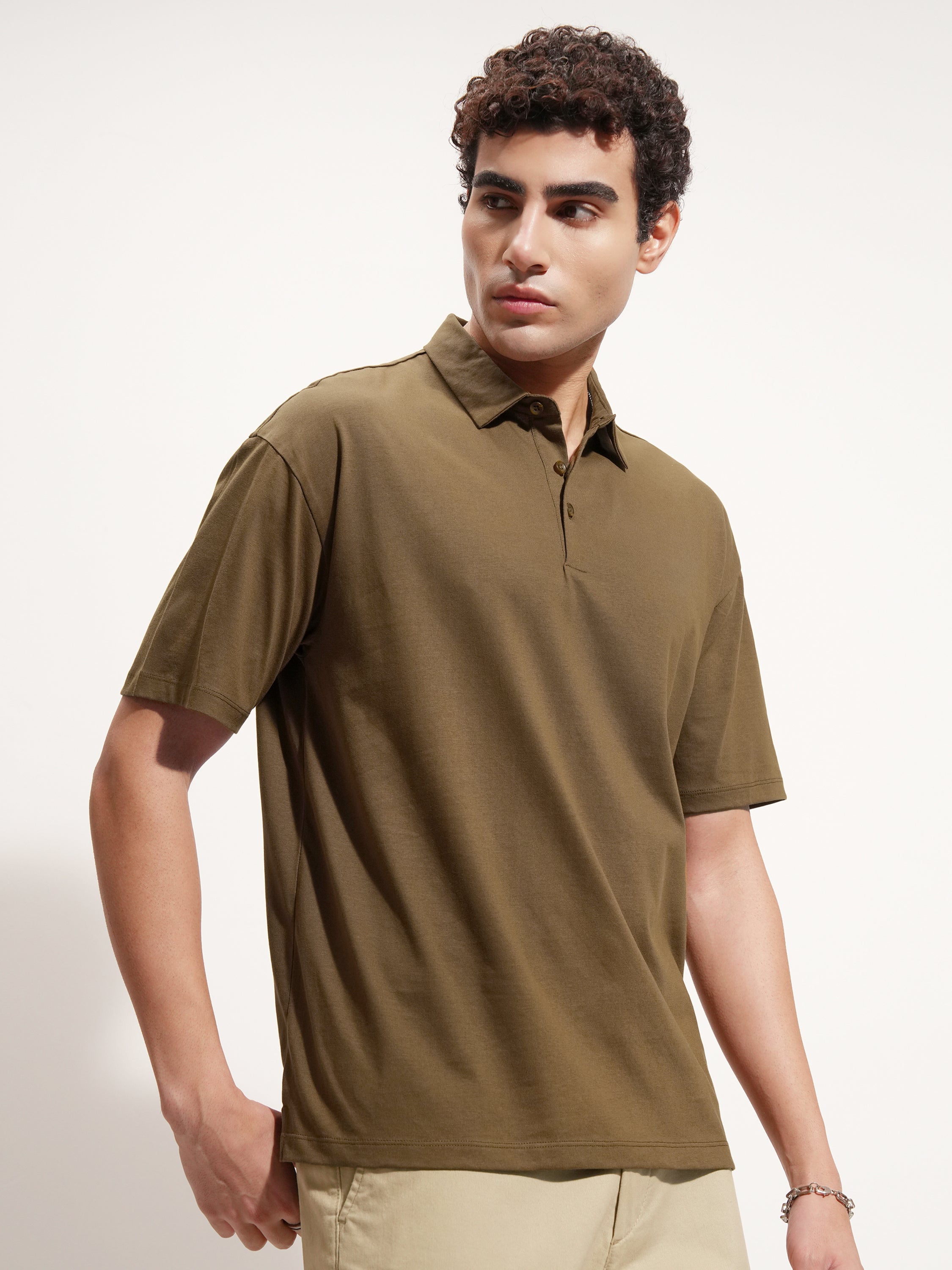 Highlander Men Brown Solid Polo Collar T-Shirt - Brown - Image 6