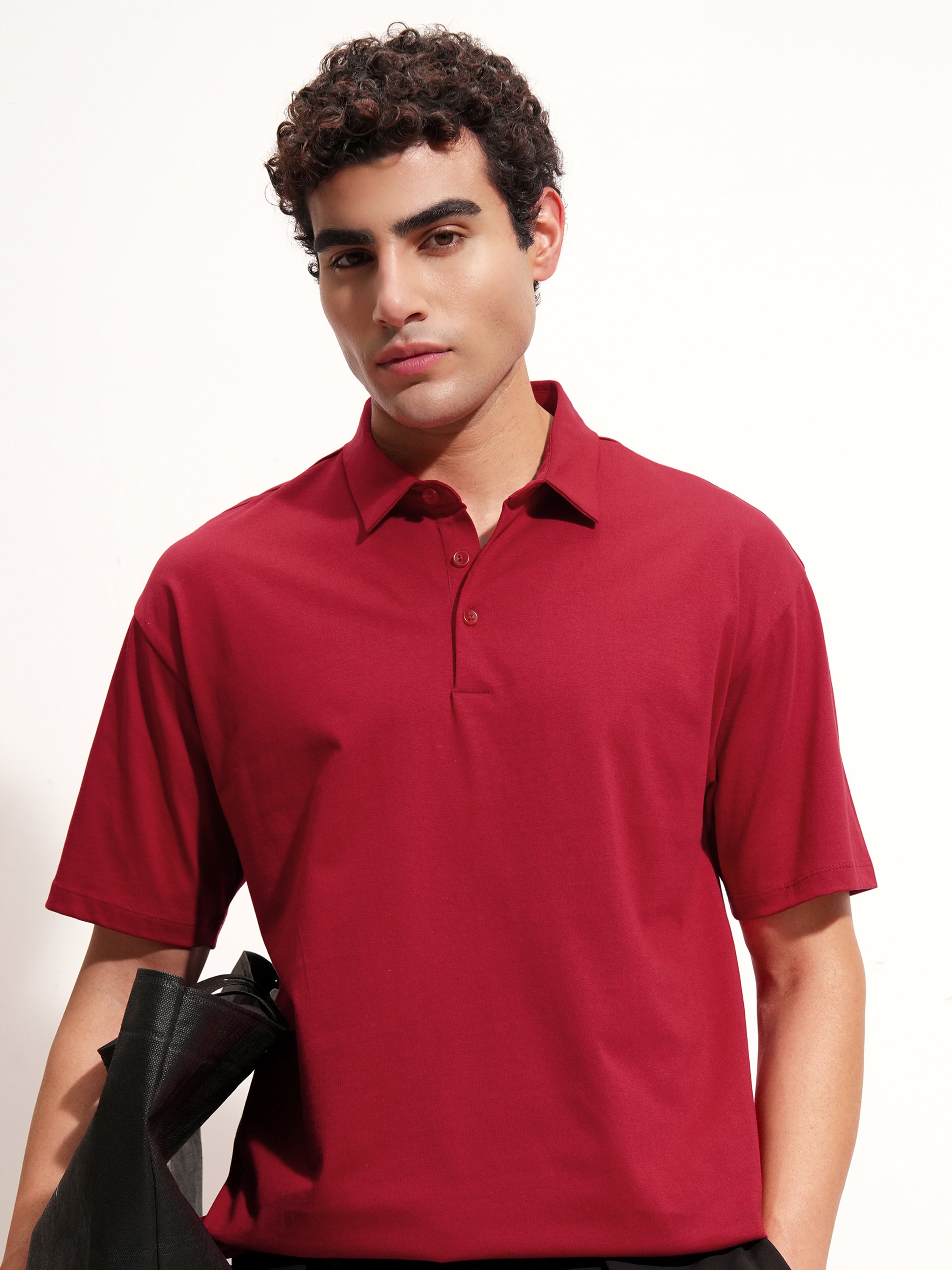 Highlander Men Maroon Solid Polo Collar T-Shirt - Maroon - Image 1