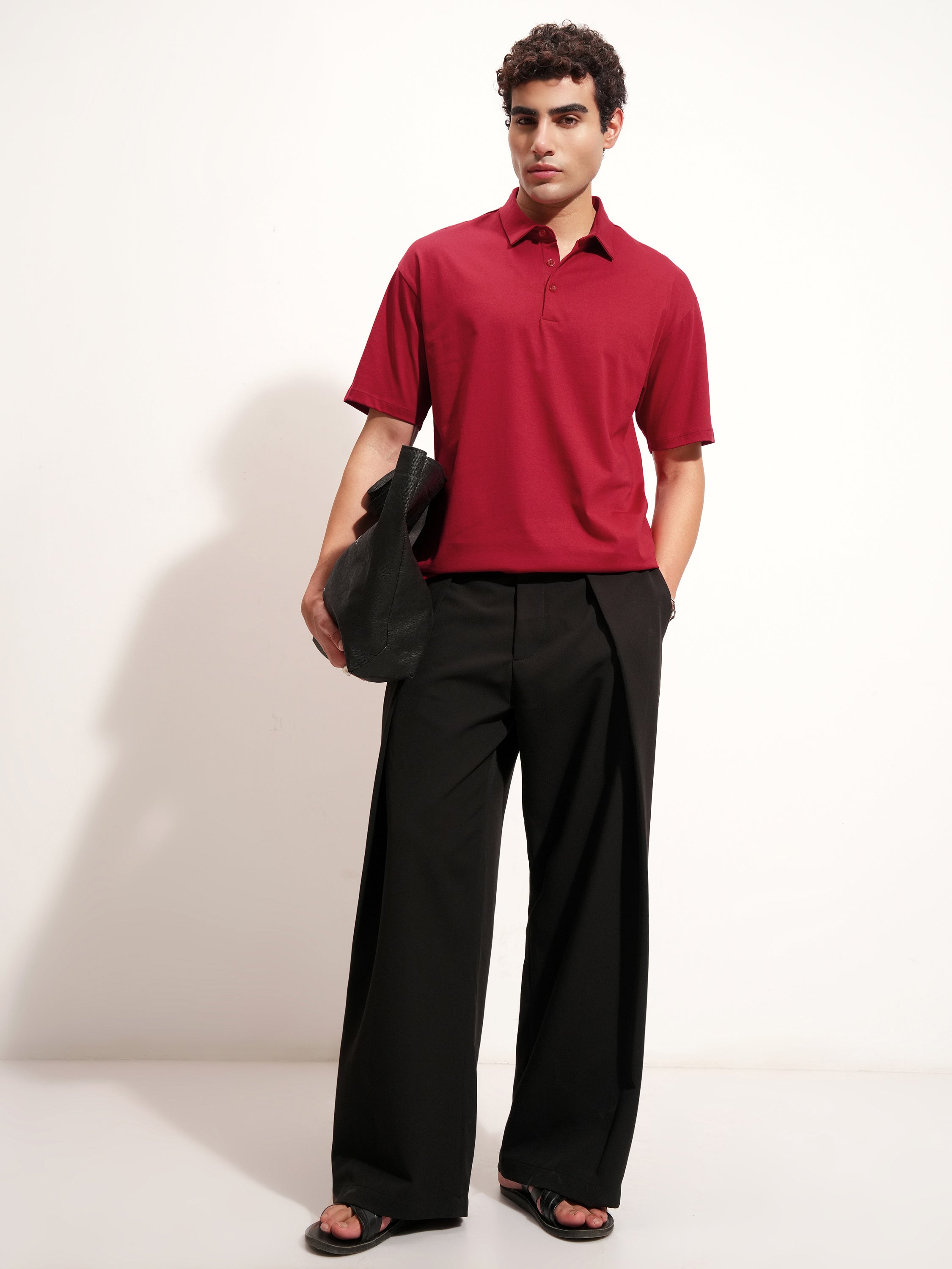 Highlander Men Maroon Solid Polo Collar T-Shirt - Maroon - Image 2