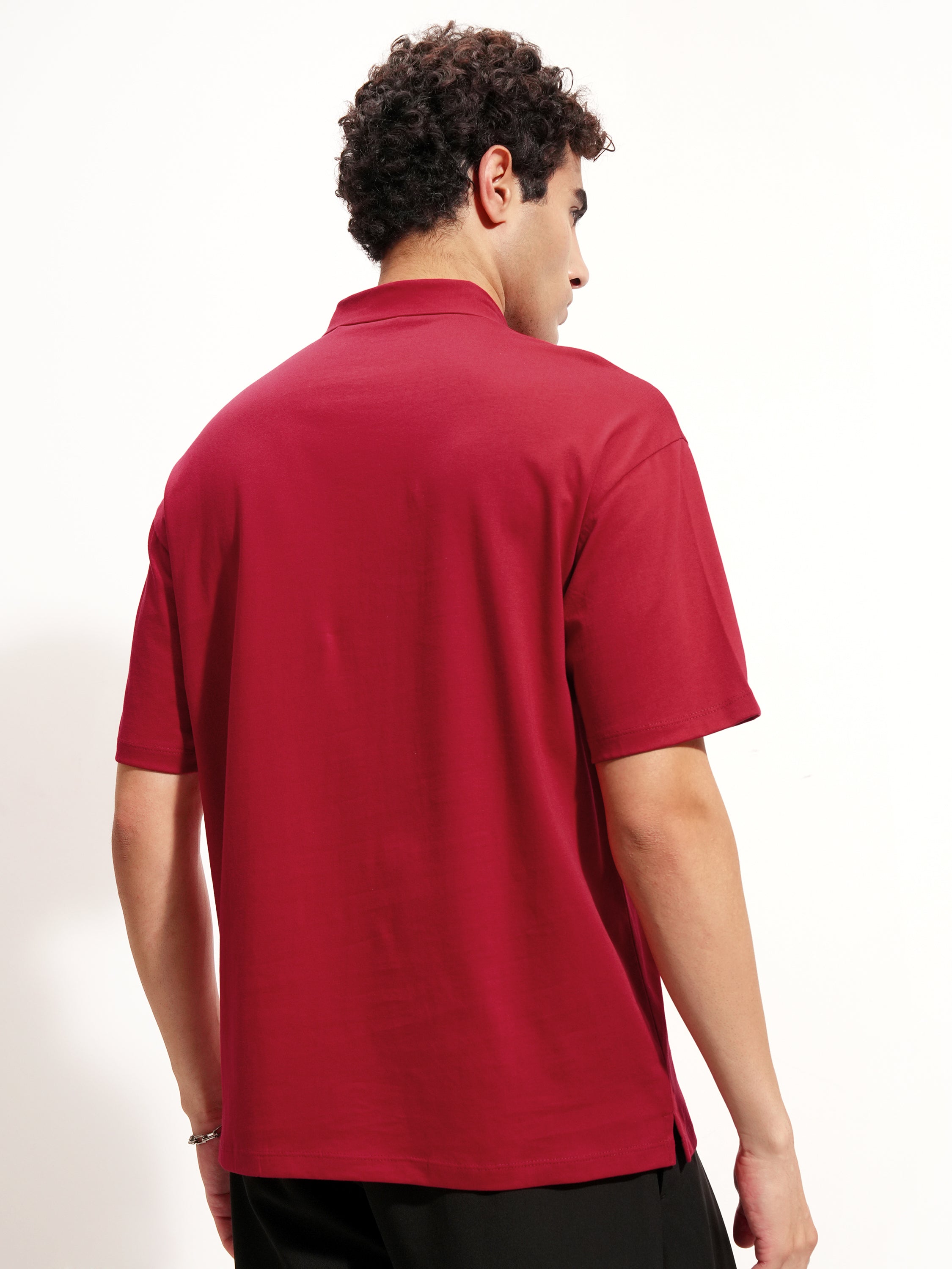 Highlander Men Maroon Solid Polo Collar T-Shirt - Maroon - Image 3