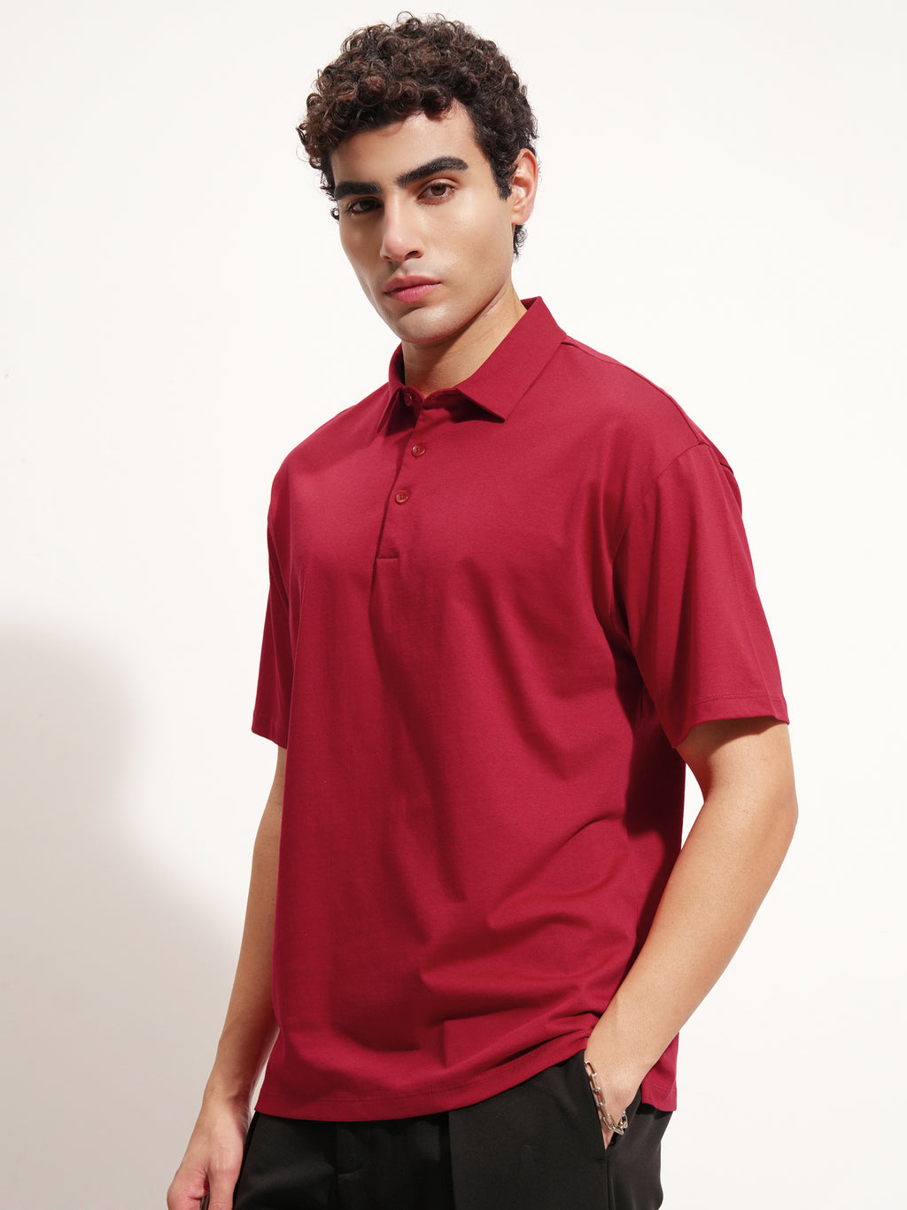 Highlander Men Maroon Solid Polo Collar T-Shirt - Maroon - Image 4