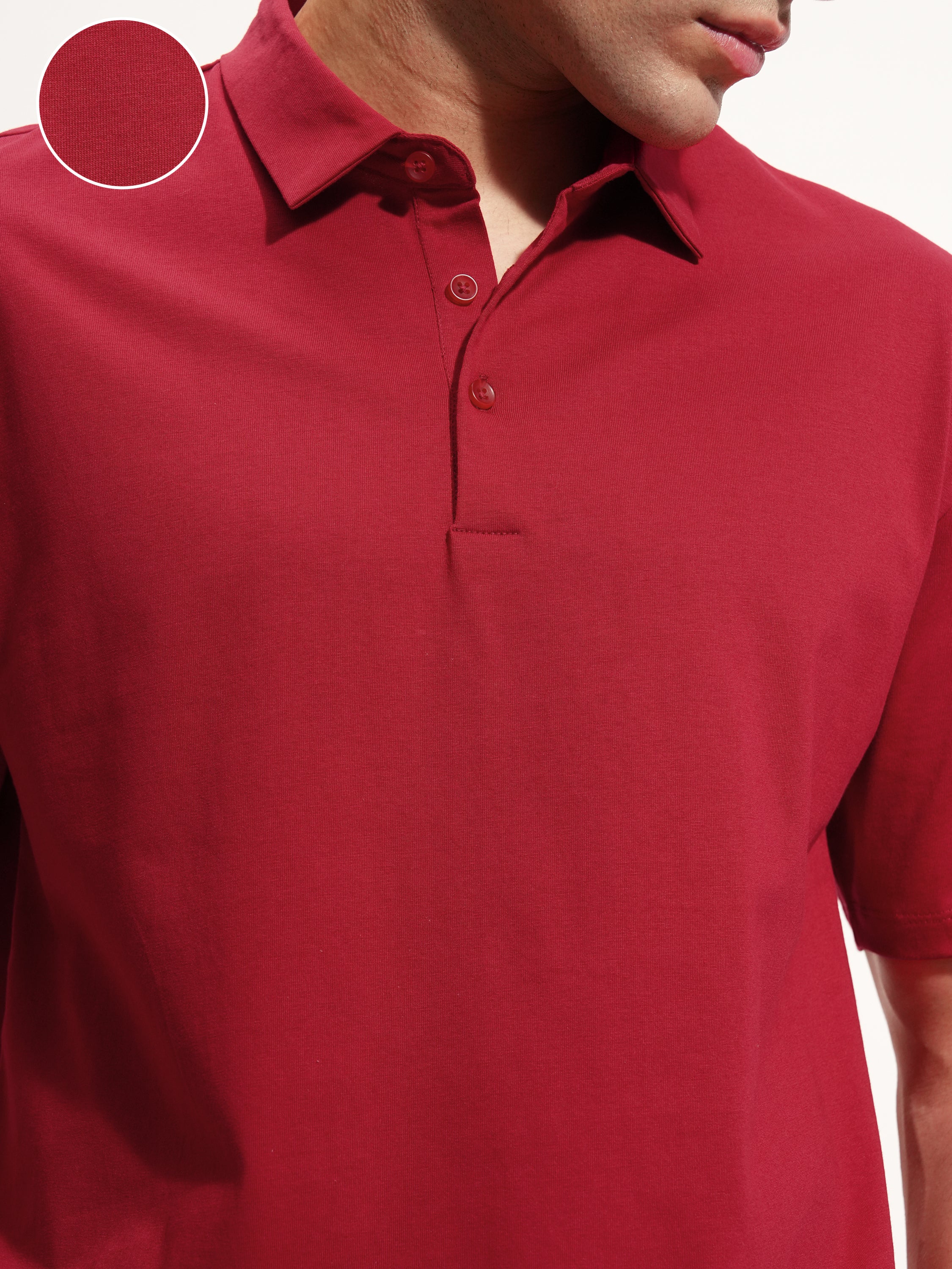 Highlander Men Maroon Solid Polo Collar T-Shirt - Maroon - Image 5