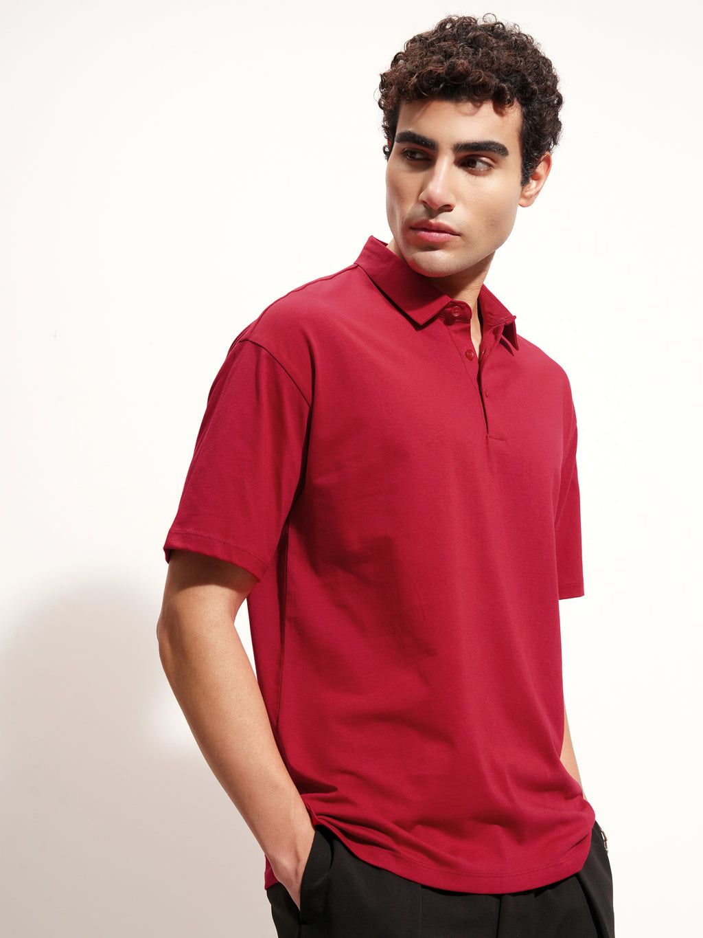 Highlander Men Maroon Solid Polo Collar T-Shirt - Maroon - Image 6