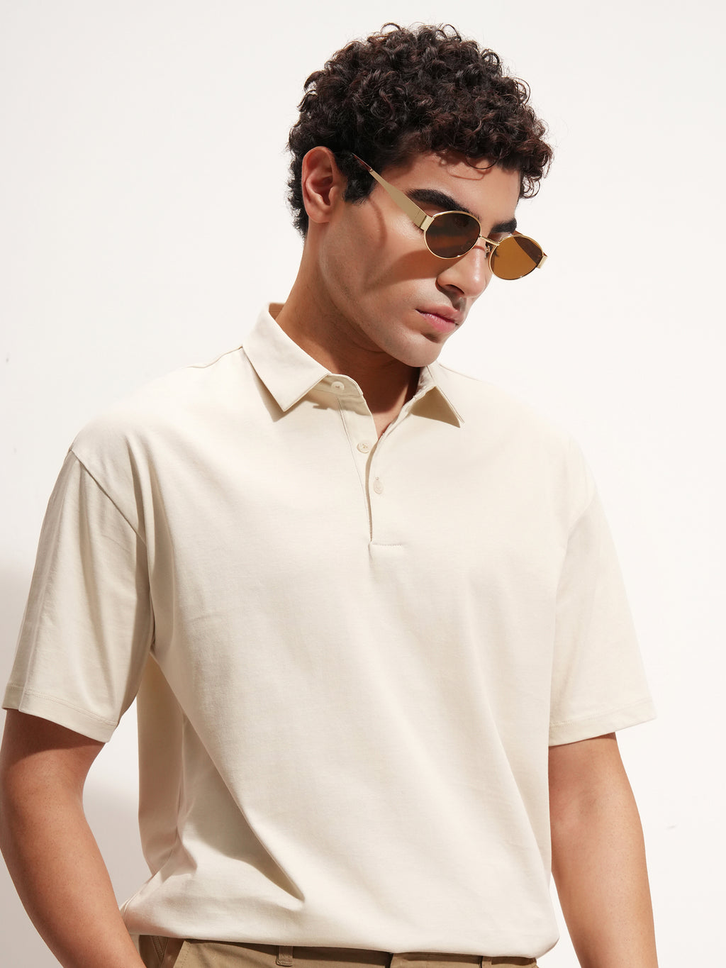 Highlander Men Cream Solid Polo Collar T-Shirt - Cream - Image 1