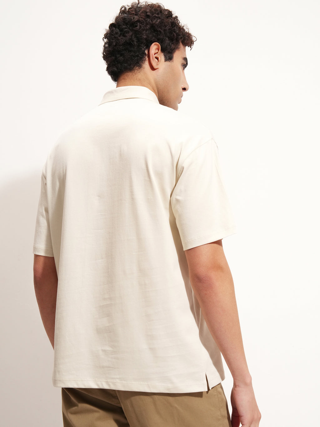 Highlander Men Cream Solid Polo Collar T-Shirt - Cream - Image 3