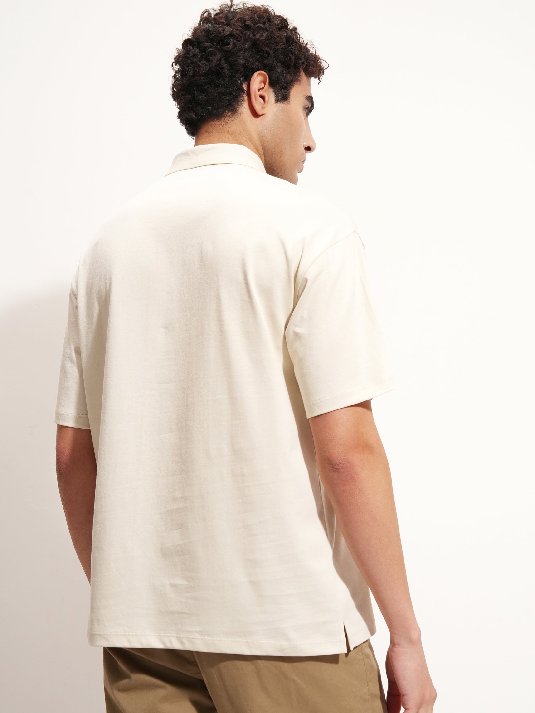 Highlander Men Cream Solid Polo Collar T-Shirt - Cream - Image 3
