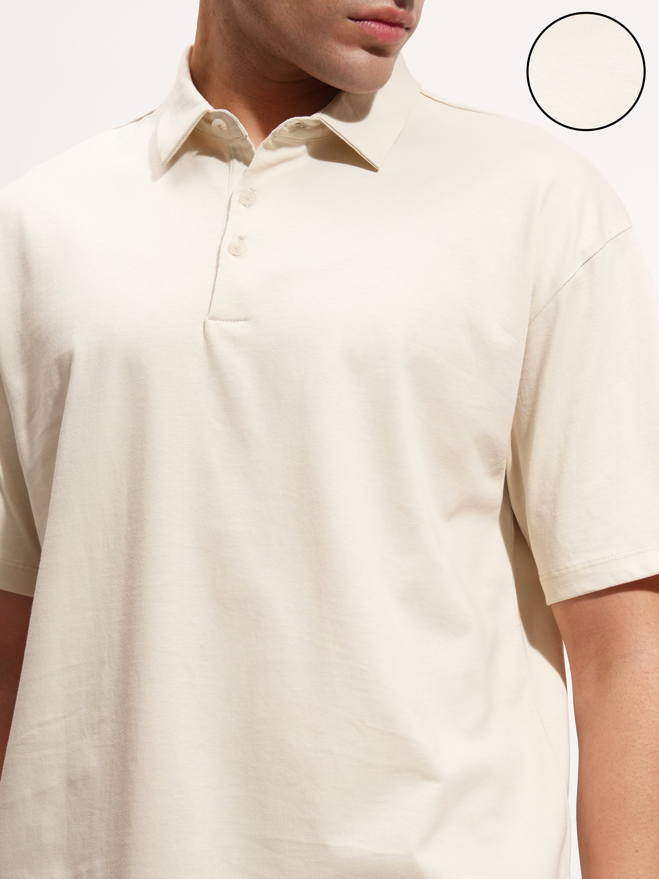 Highlander Men Cream Solid Polo Collar T-Shirt - Cream - Image 5