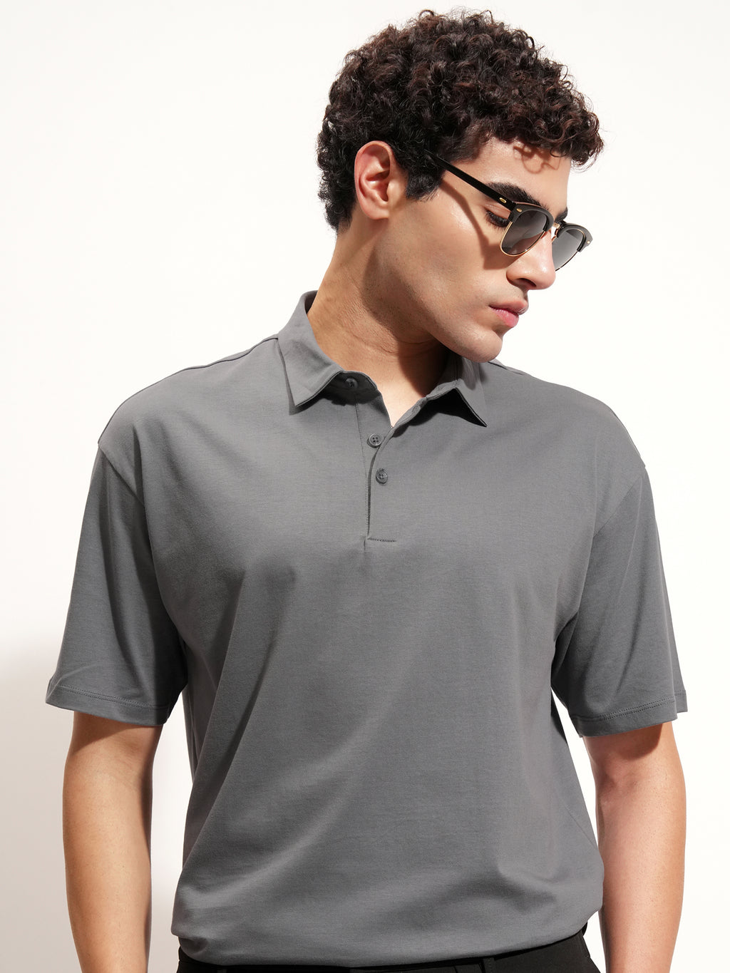 Highlander Men Grey Solid Polo Collar T-Shirt - Grey - Image 1