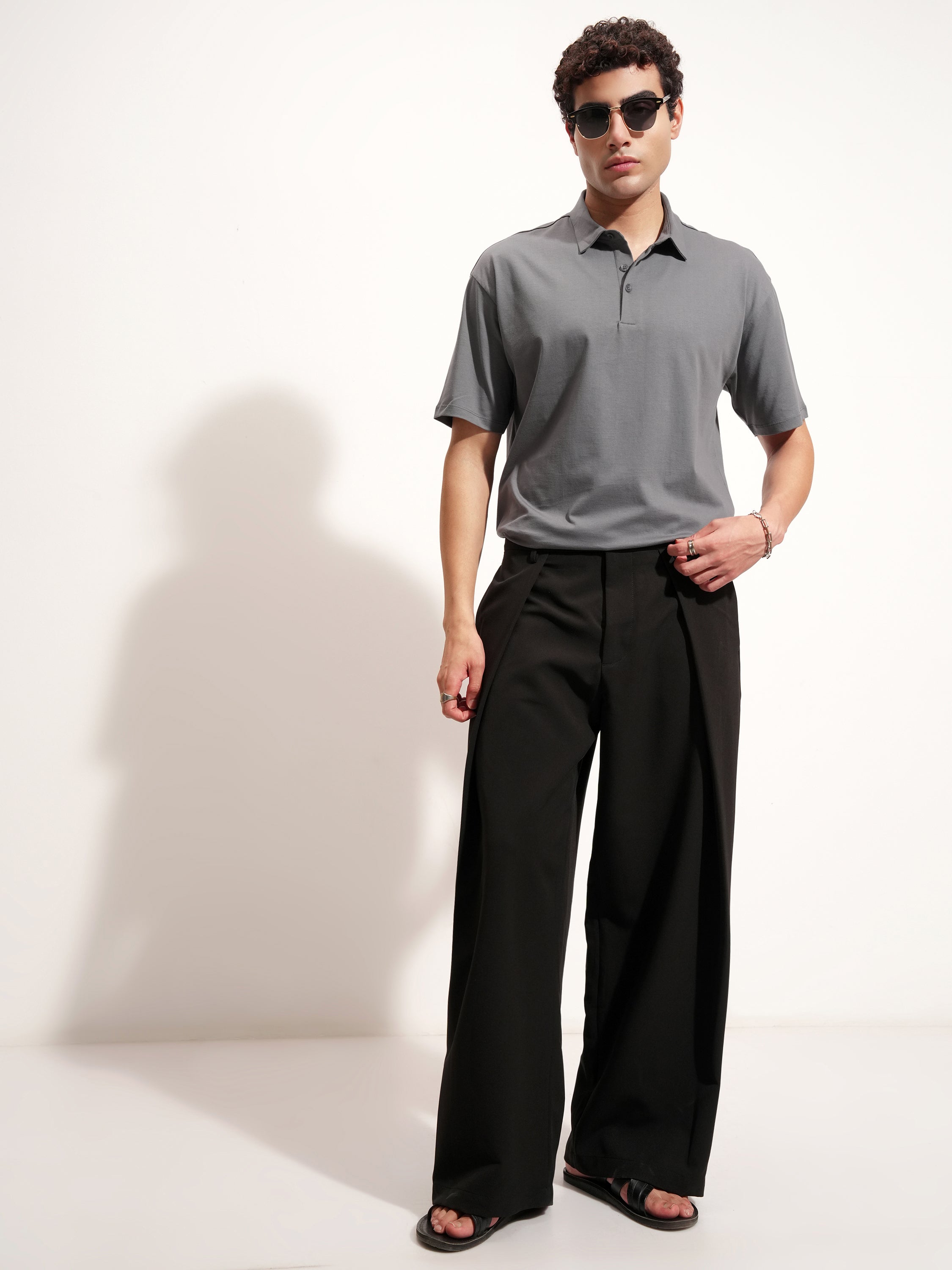 Highlander Men Grey Solid Polo Collar T-Shirt - Grey - Image 2