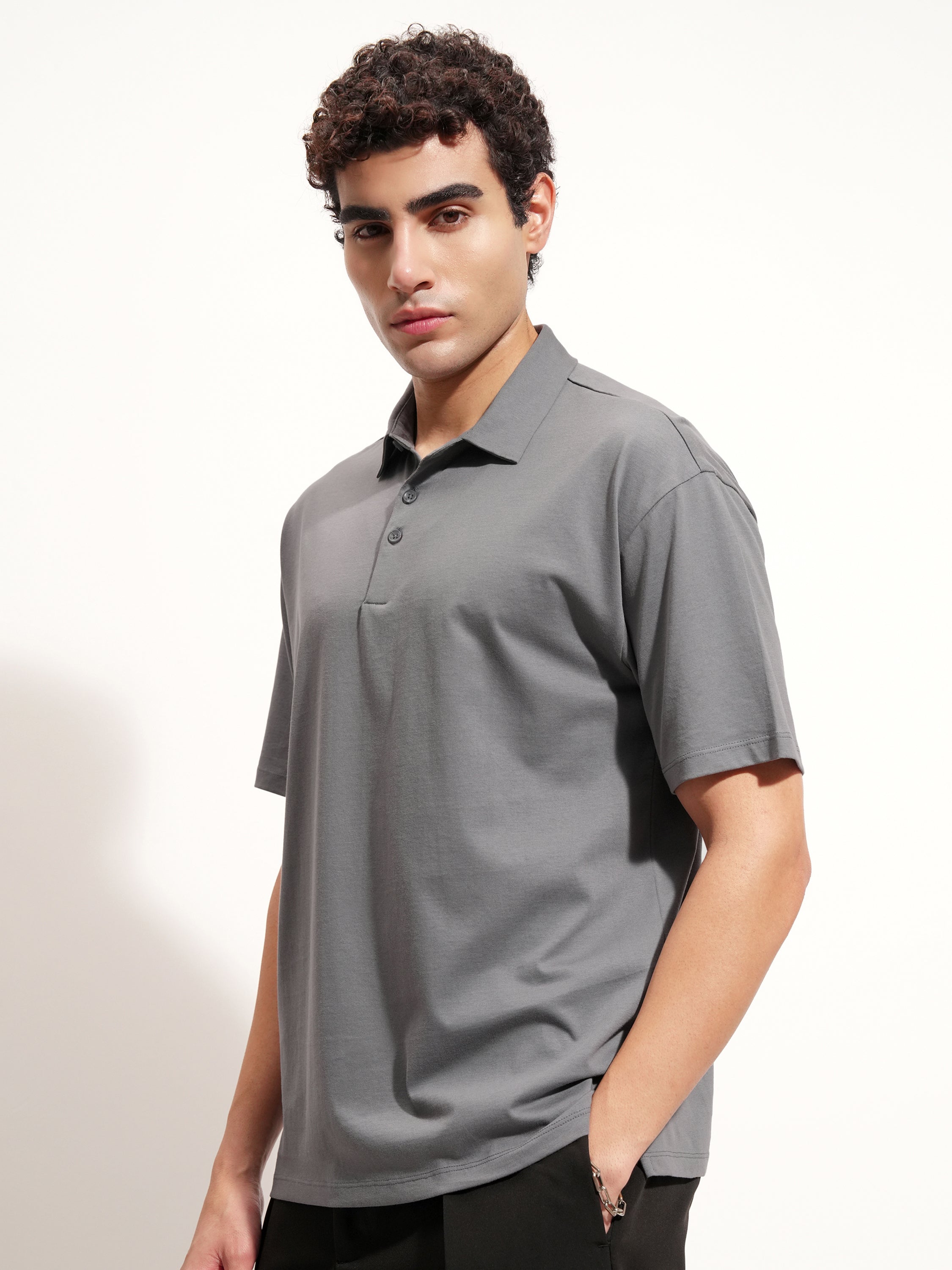 Highlander Men Grey Solid Polo Collar T-Shirt - Grey - Image 4