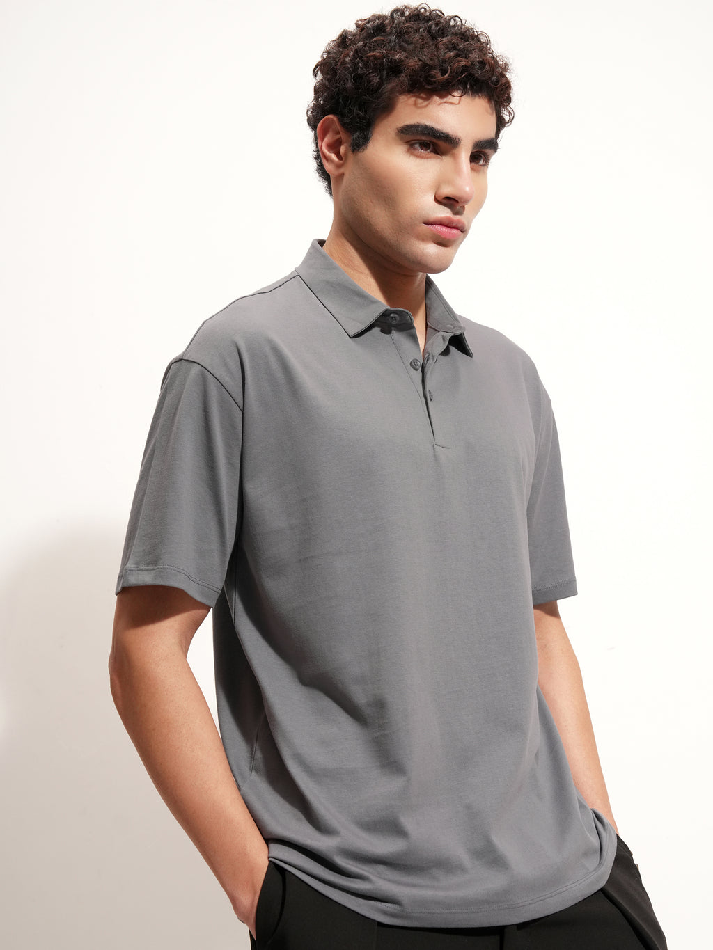 Highlander Men Grey Solid Polo Collar T-Shirt - Grey - Image 6