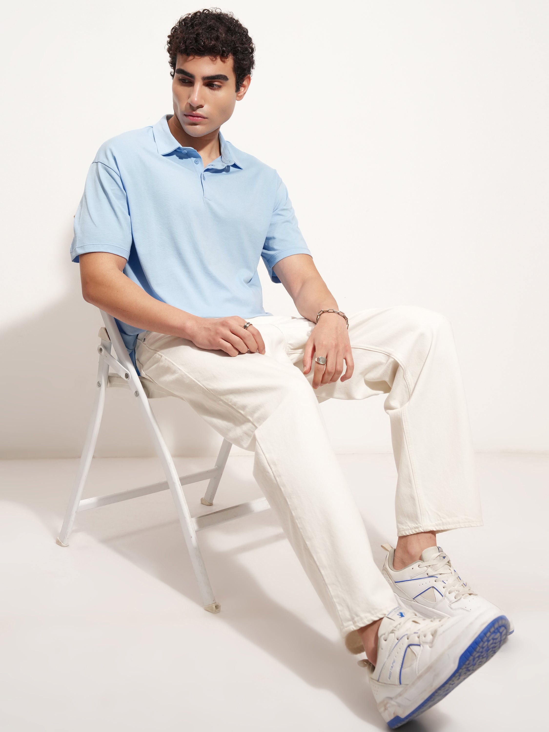 Highlander Men Blue Solid Polo Collar T-Shirt - Blue - Image 2
