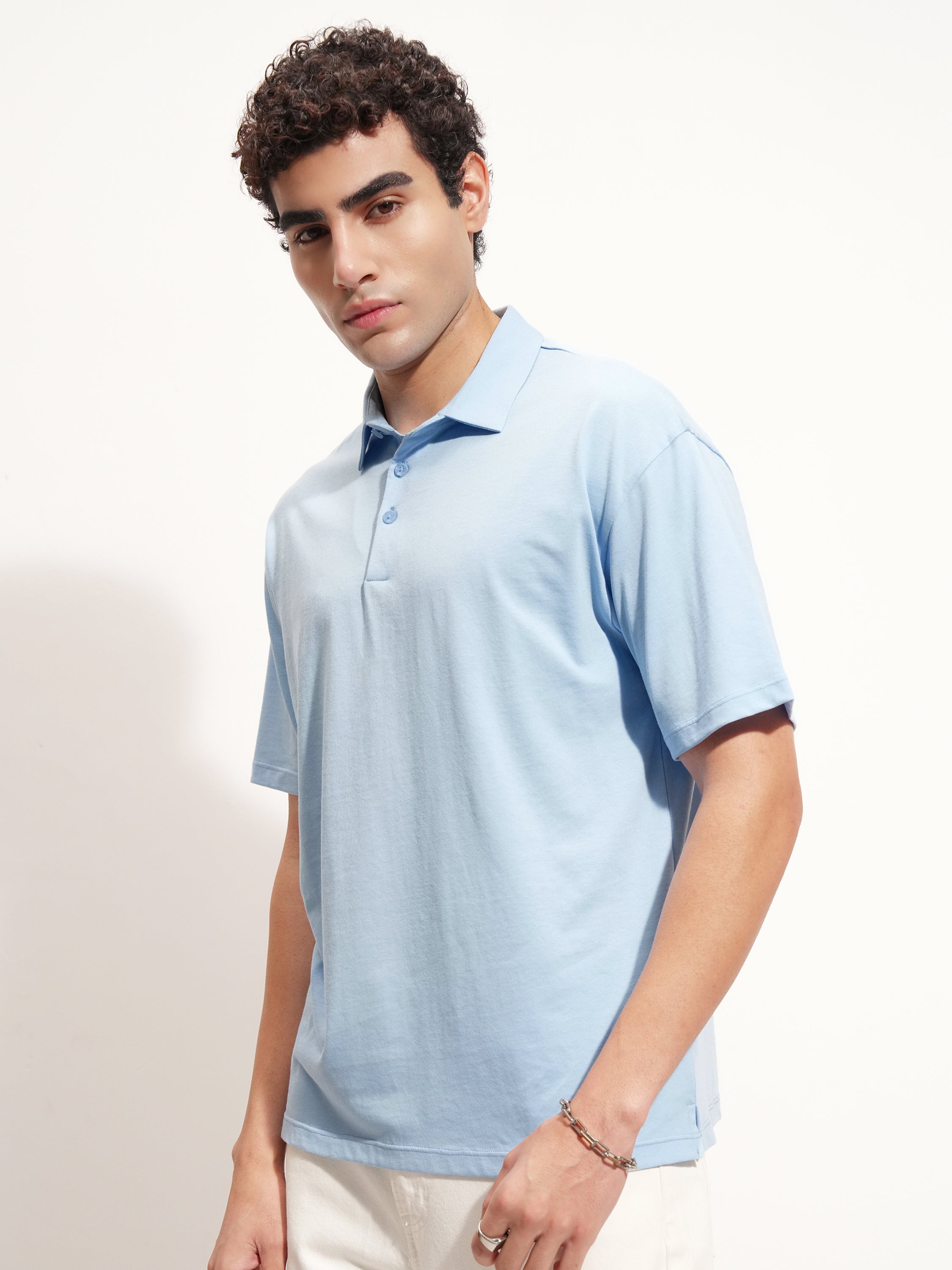 Highlander Men Blue Solid Polo Collar T-Shirt - Blue - Image 4