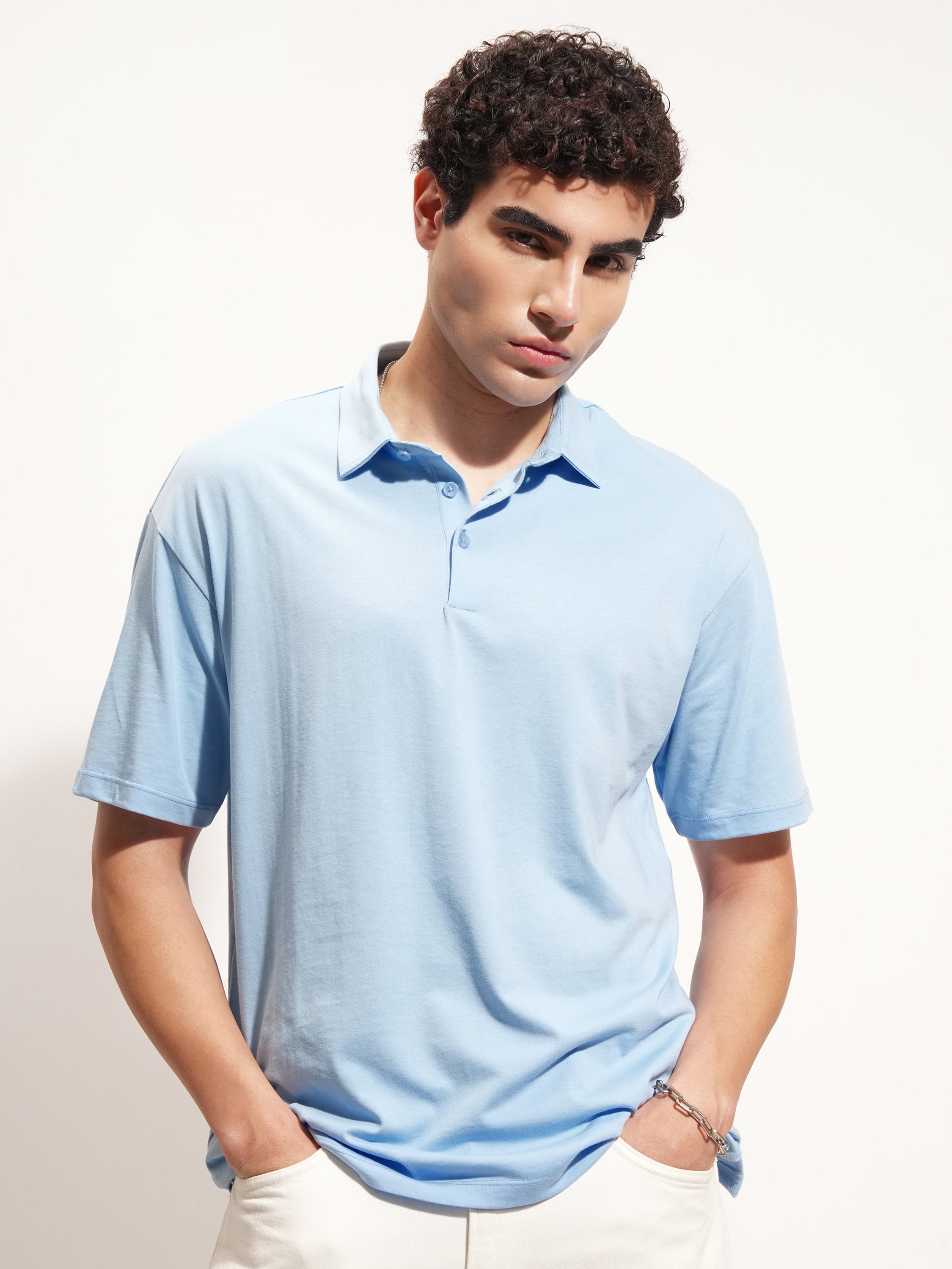 Highlander Men Blue Solid Polo Collar T-Shirt - Blue - Image 6