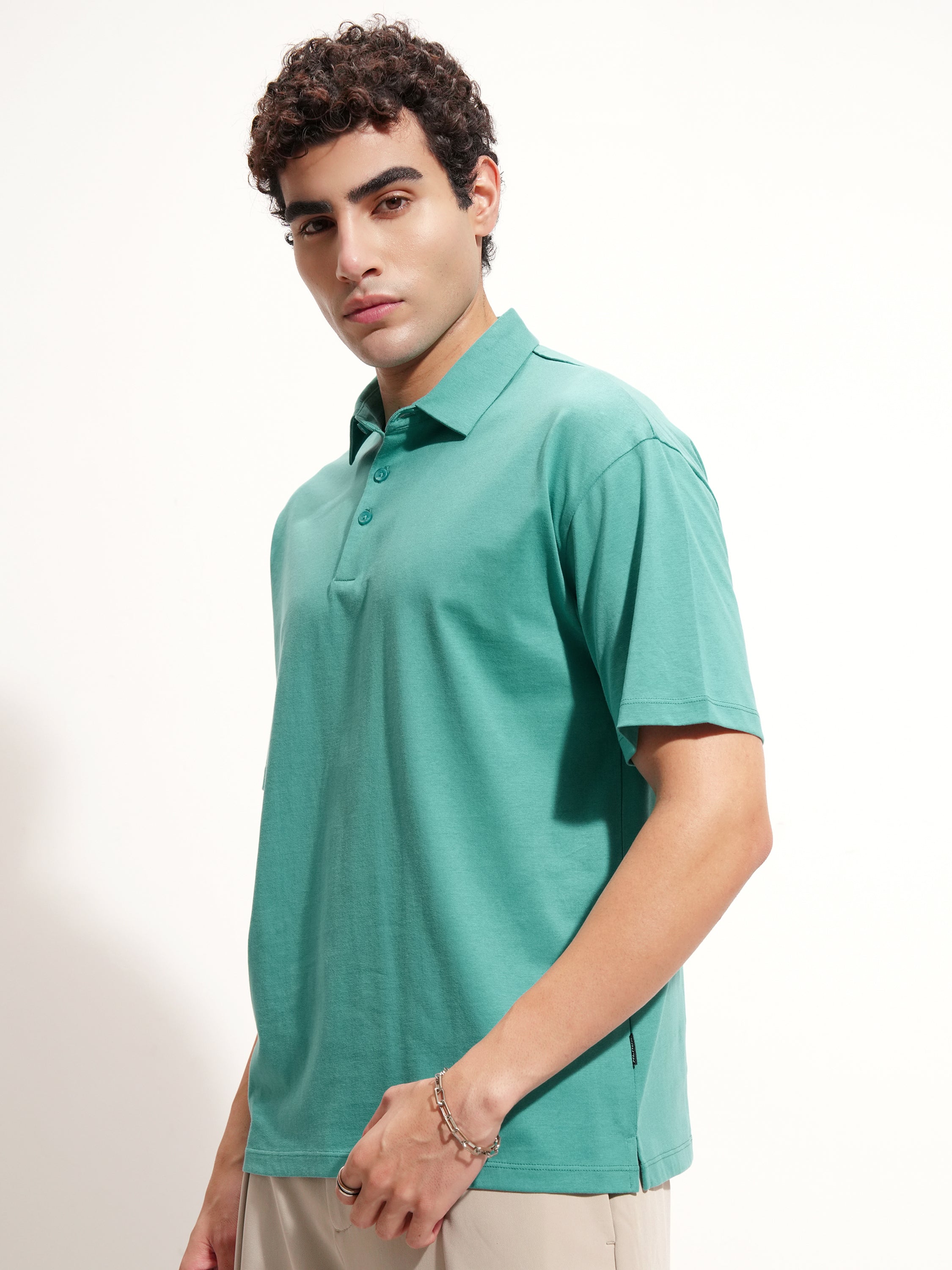 Highlander Men Sage Solid Polo Collar T-Shirt - Sage - Image 4