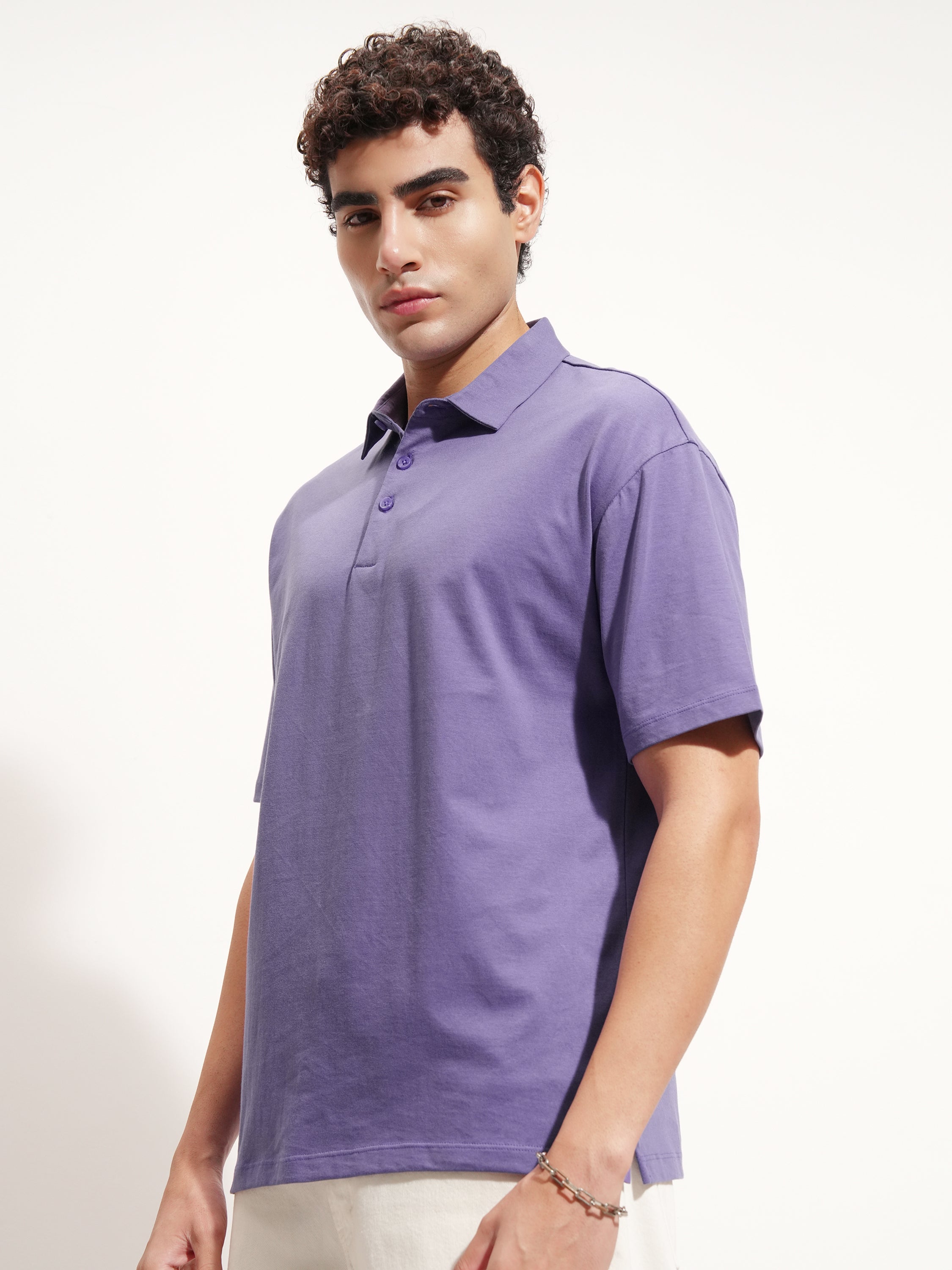 Highlander Men Purple Solid Polo Collar T-Shirt - Purple - Image 4