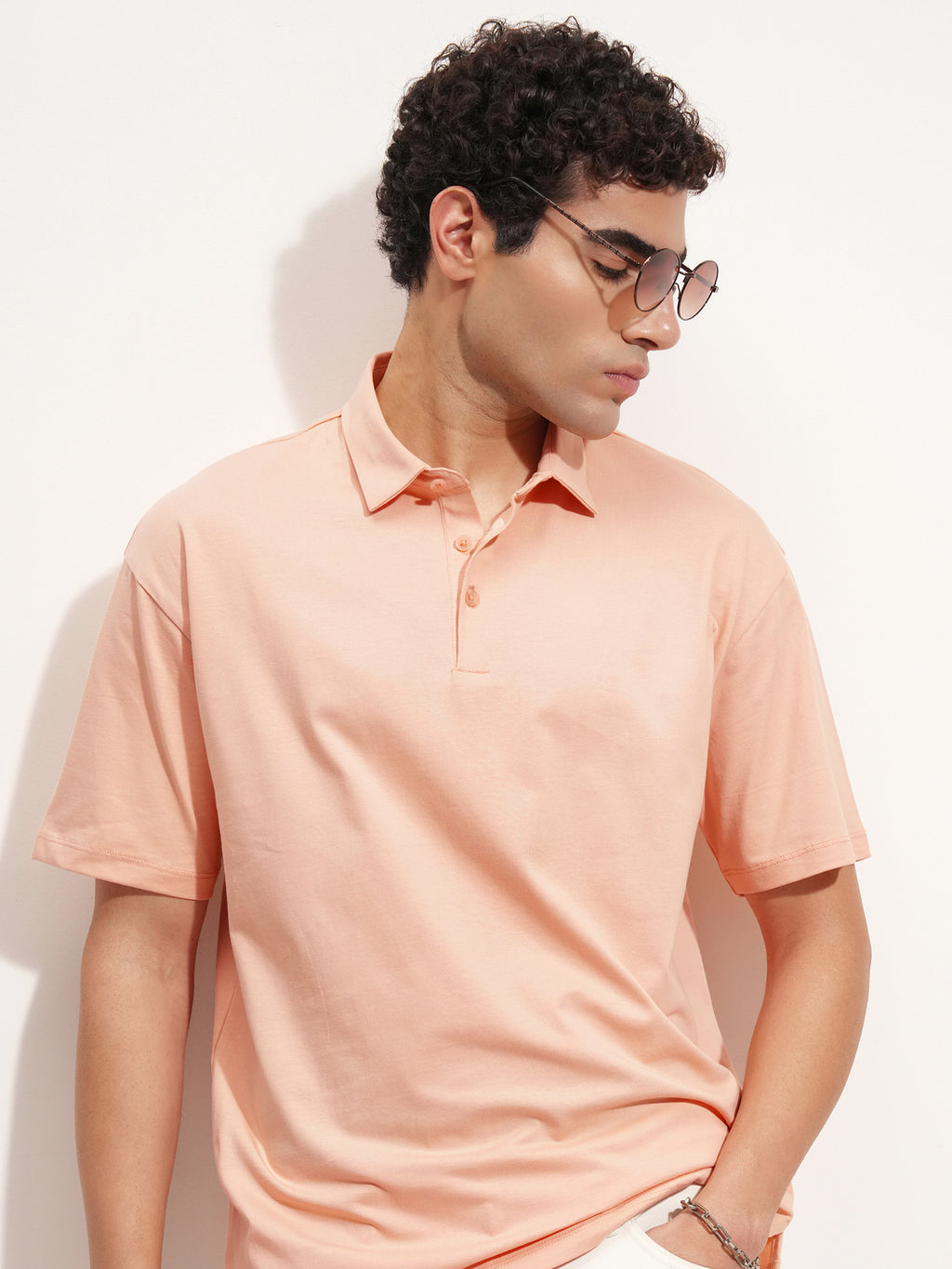 Highlander Men Peach Solid Polo Collar T-Shirt - Peach - Image 1