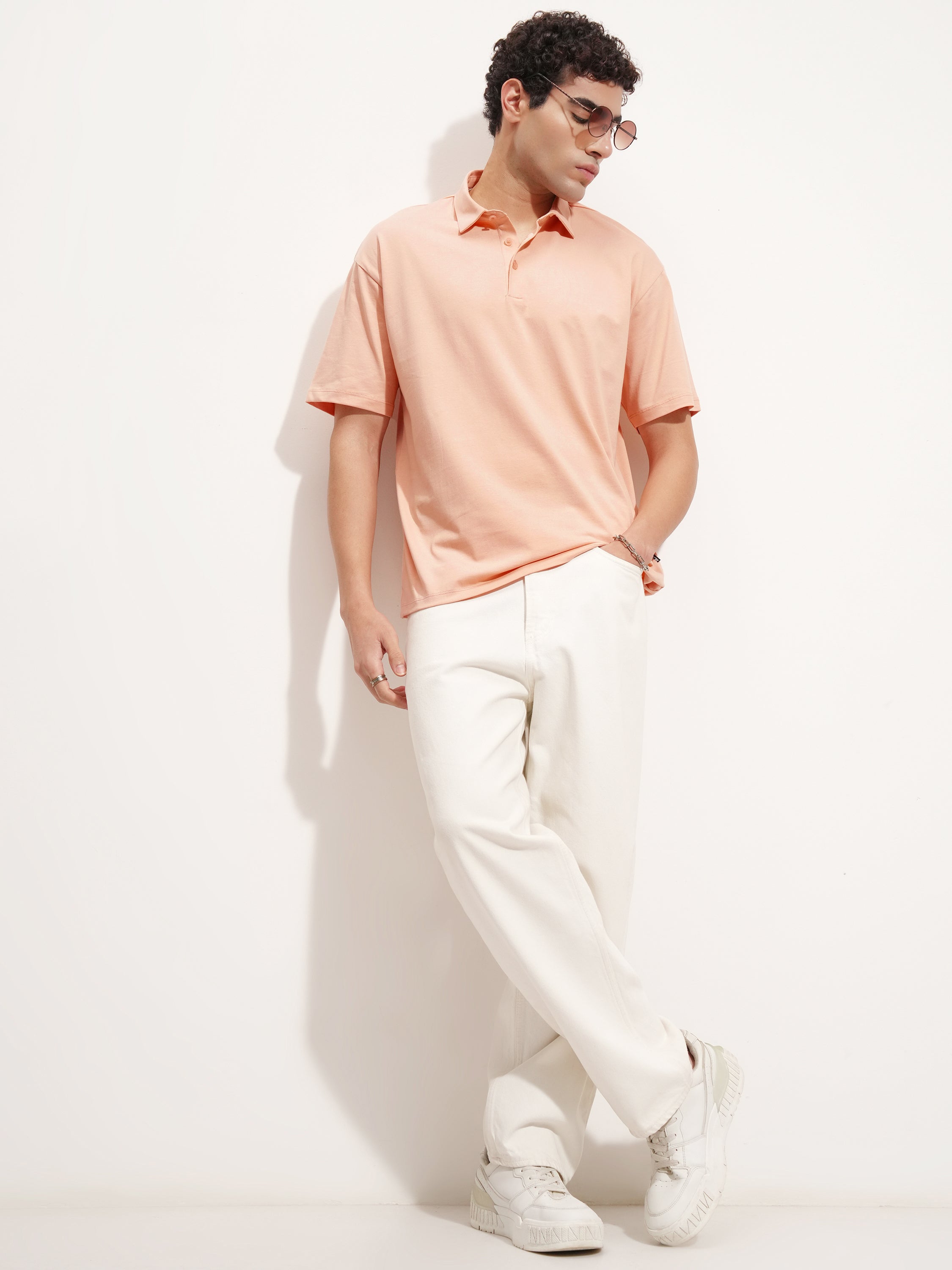 Highlander Men Peach Solid Polo Collar T-Shirt - Peach - Image 2