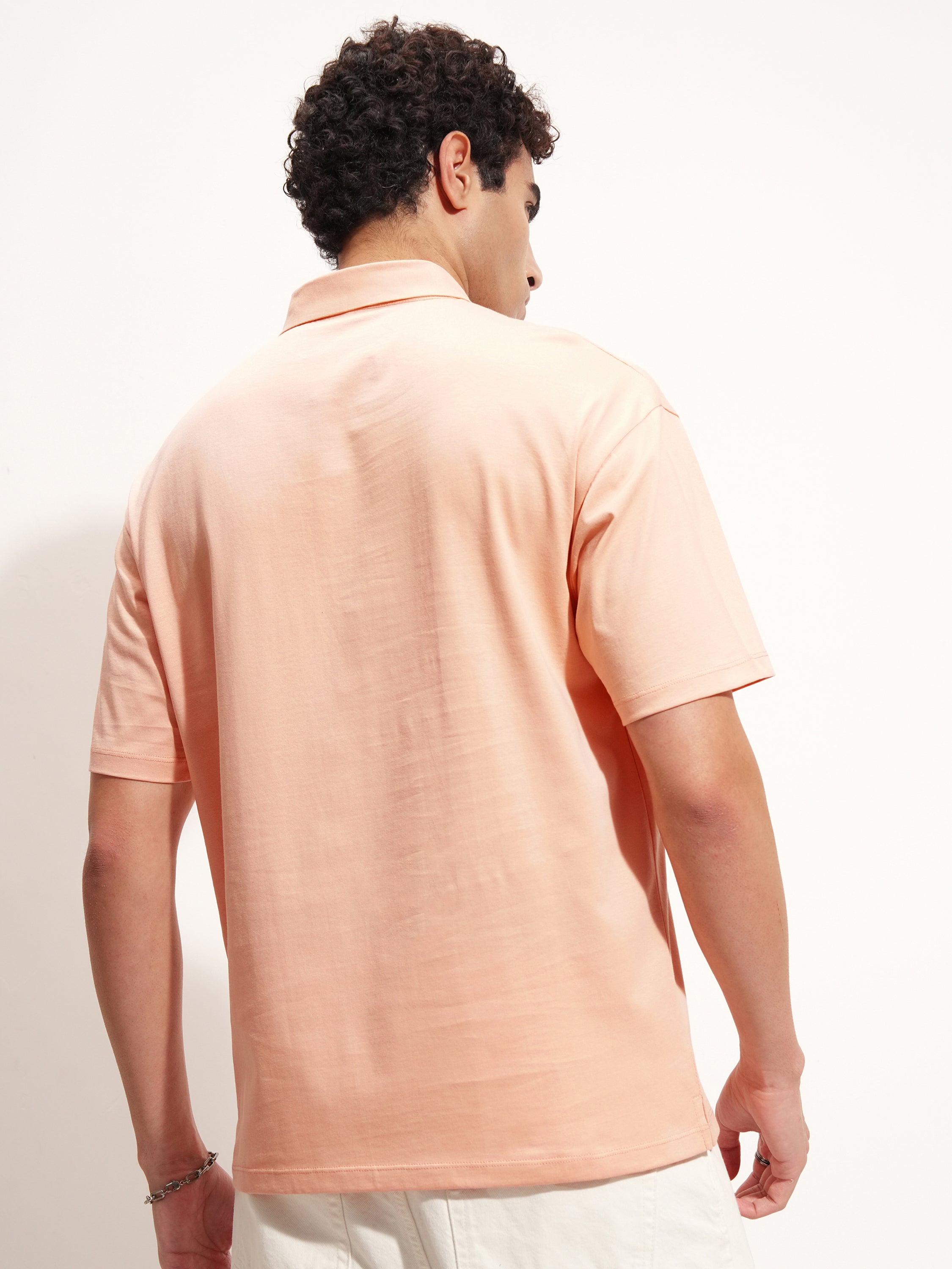 Highlander Men Peach Solid Polo Collar T-Shirt - Peach - Image 3