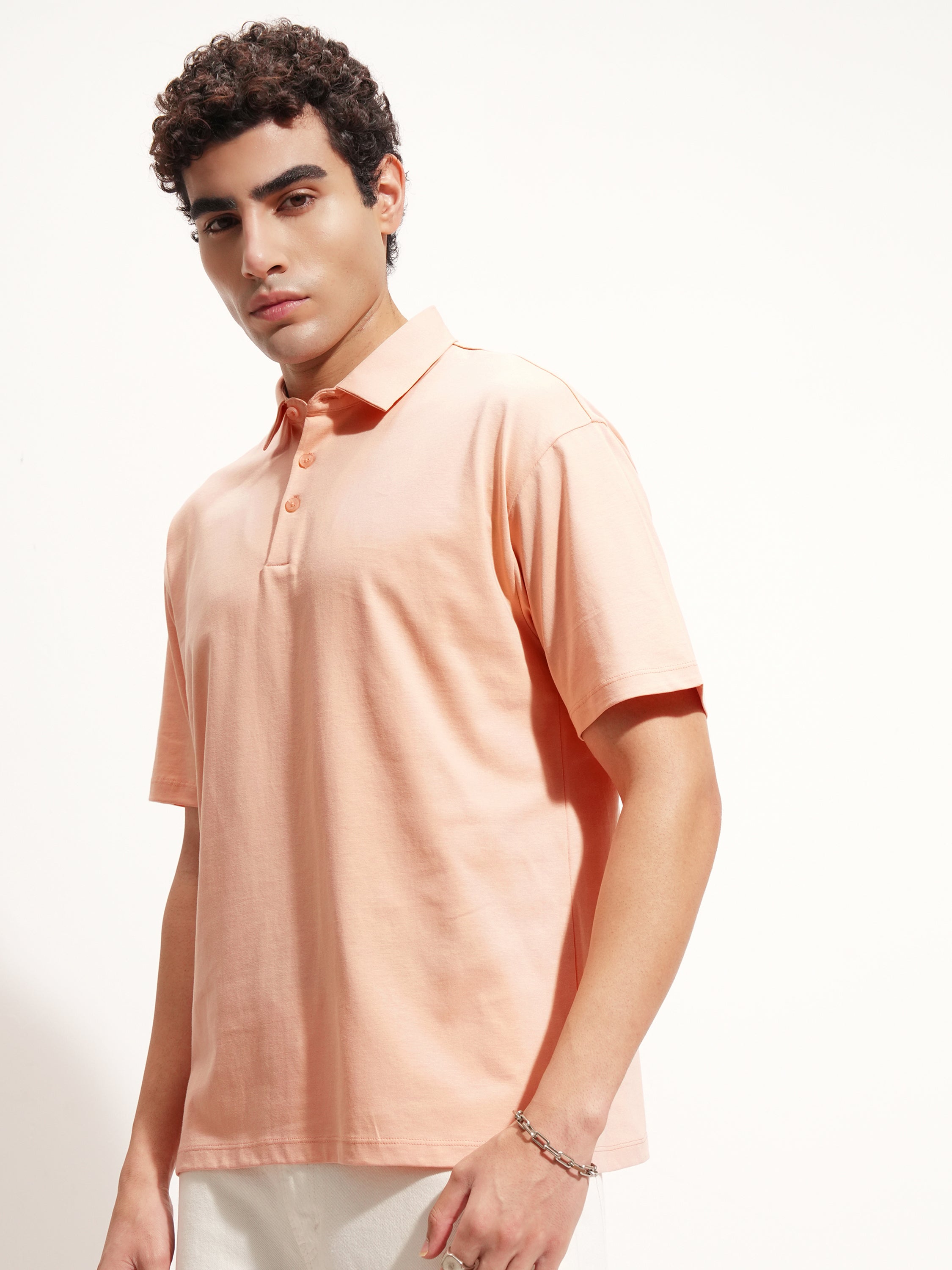 Highlander Men Peach Solid Polo Collar T-Shirt - Peach - Image 4