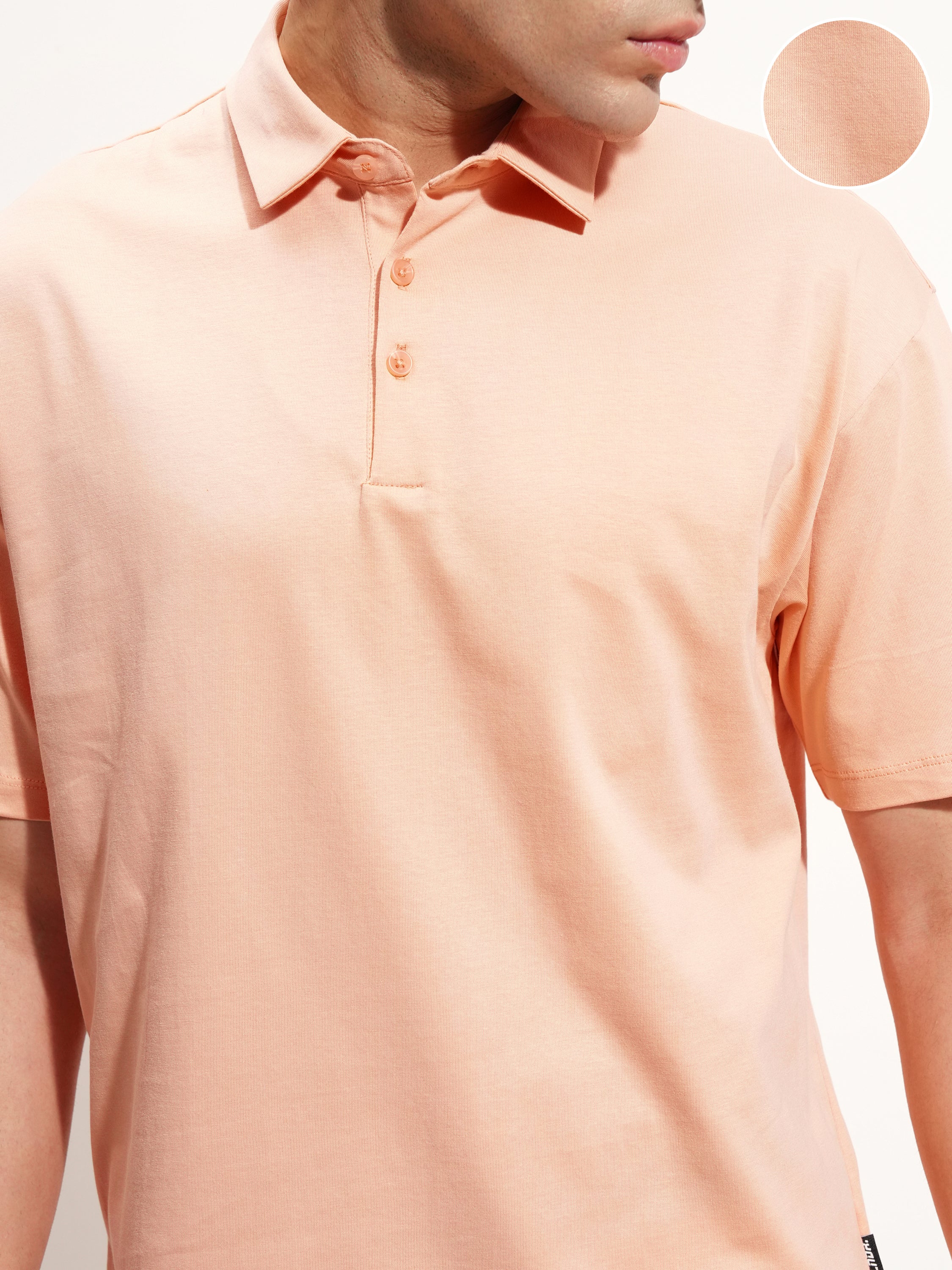 Highlander Men Peach Solid Polo Collar T-Shirt - Peach - Image 5