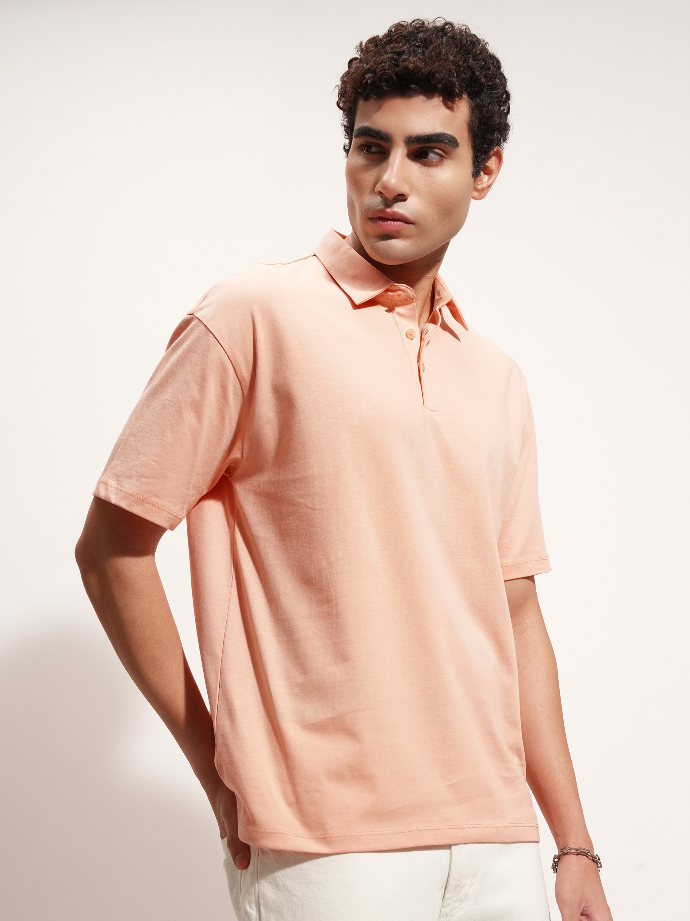 Highlander Men Peach Solid Polo Collar T-Shirt - Peach - Image 6