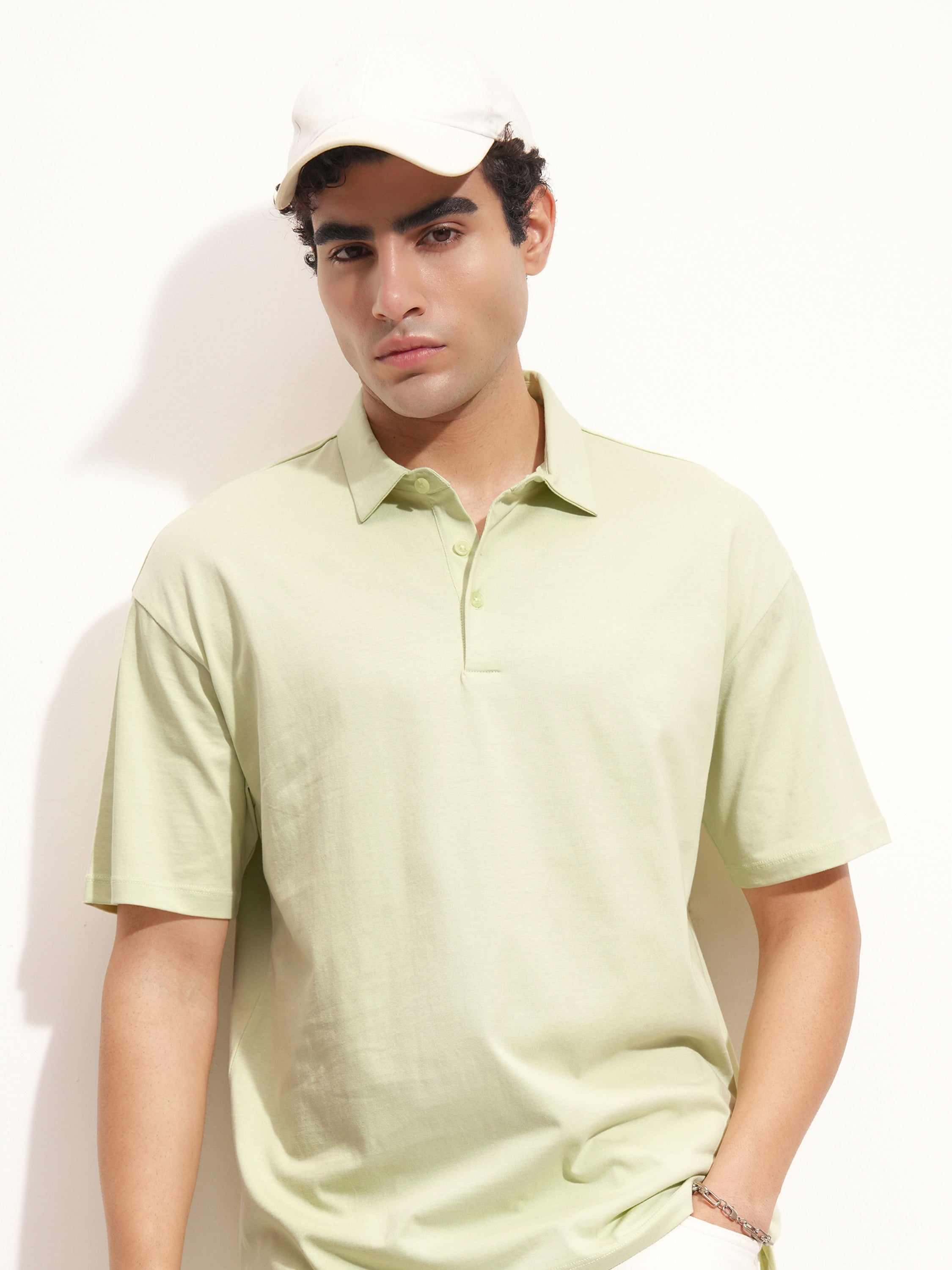 Highlander Men Green Solid Polo Collar T-Shirt - Green - Image 1
