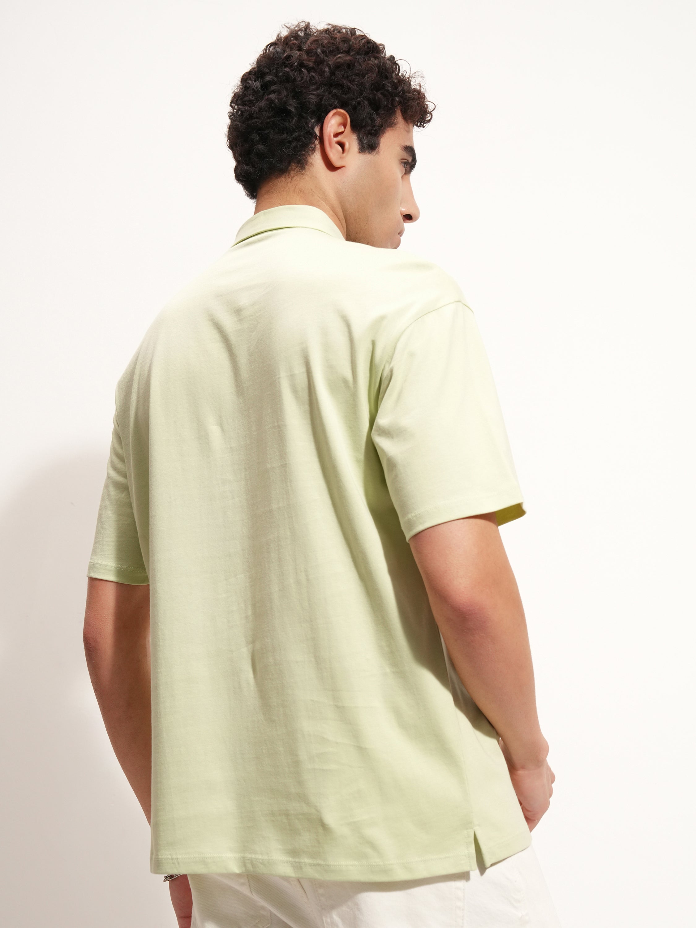 Highlander Men Green Solid Polo Collar T-Shirt - Green - Image 3