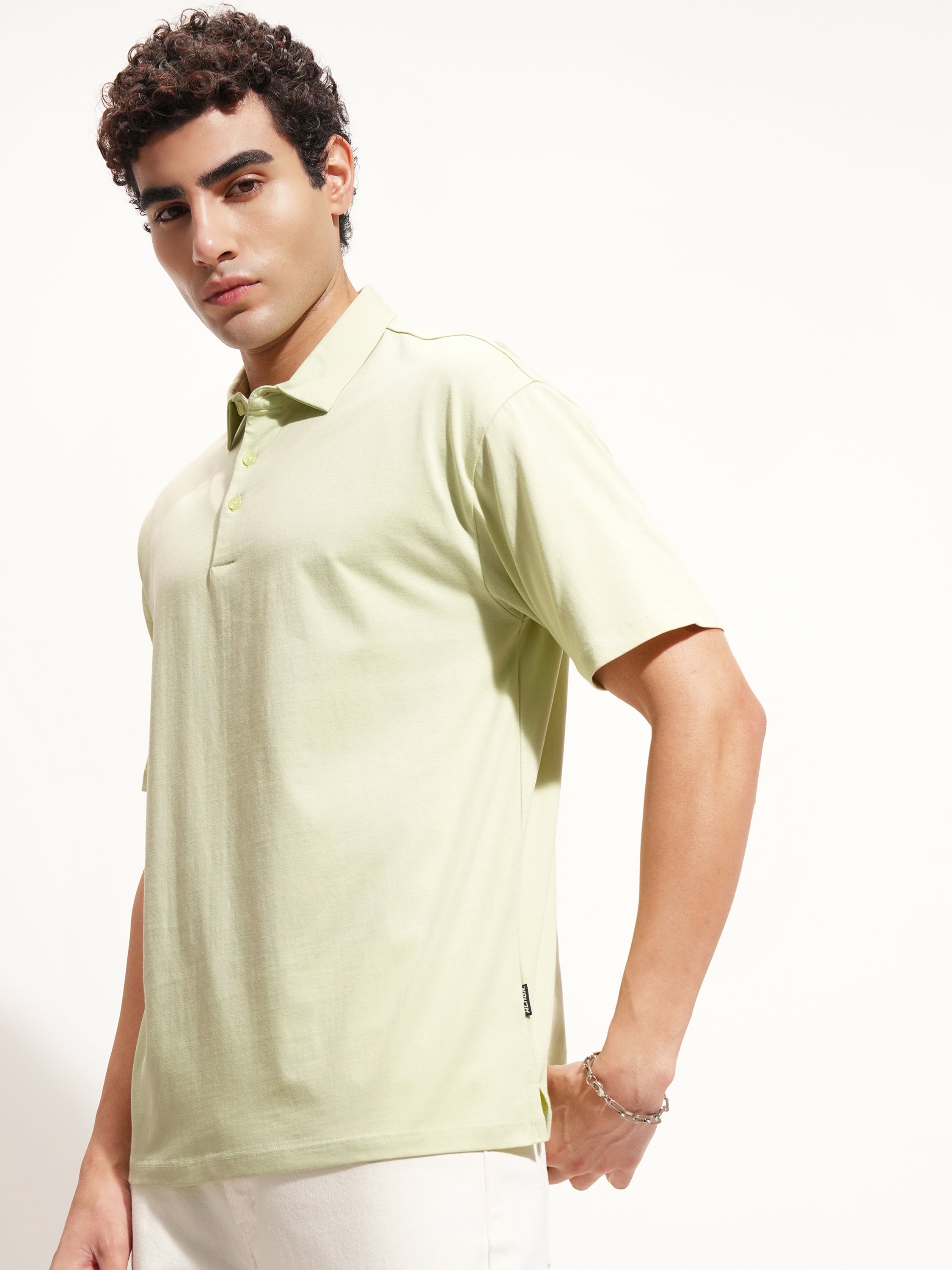 Highlander Men Green Solid Polo Collar T-Shirt - Green - Image 4