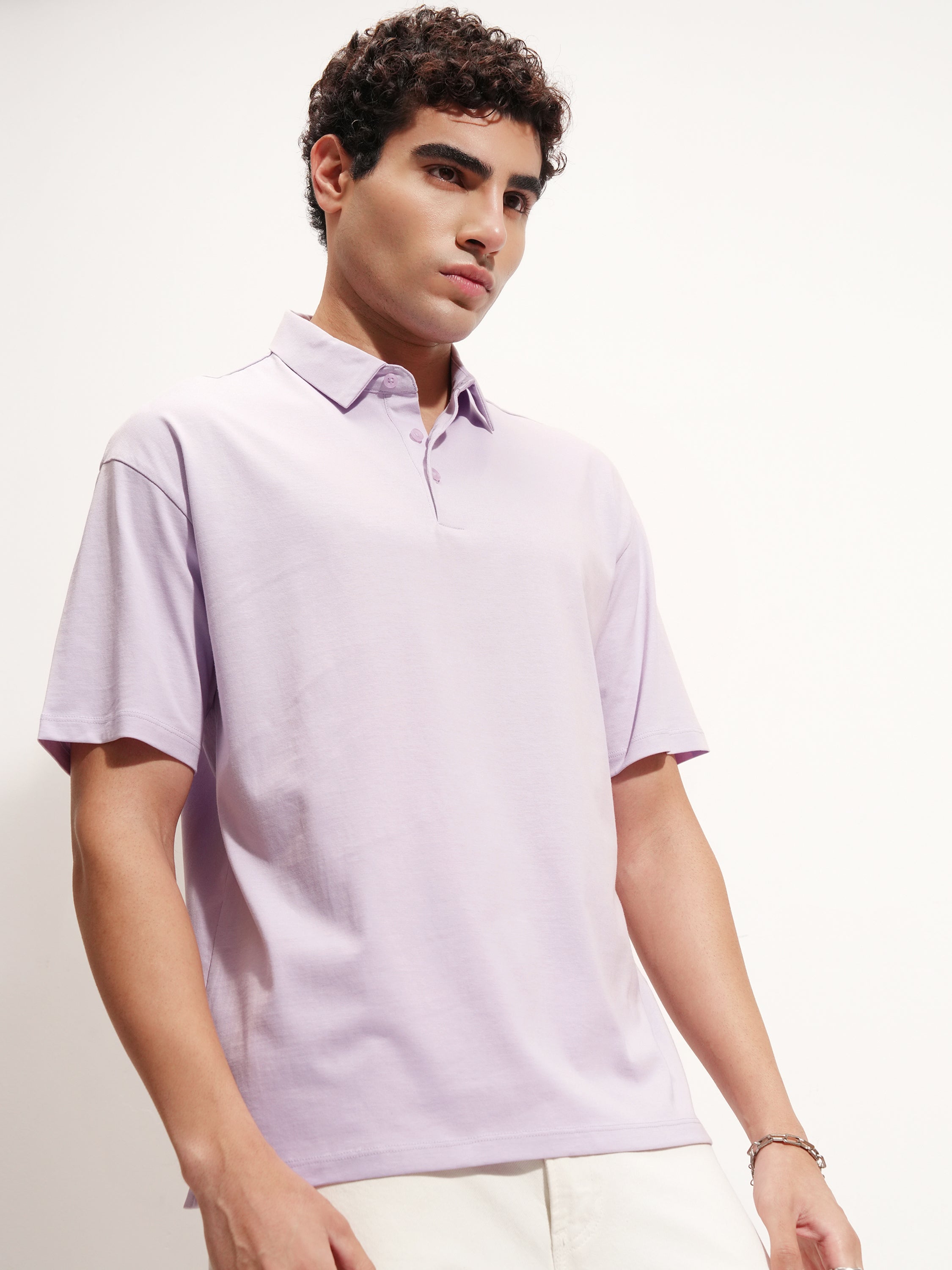 Highlander Men Lavender Solid Polo Collar T-Shirt - Lavender - Image 6