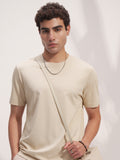 Highlander Men Beige Solid Round Neck T-Shirt - Beige - Image 1