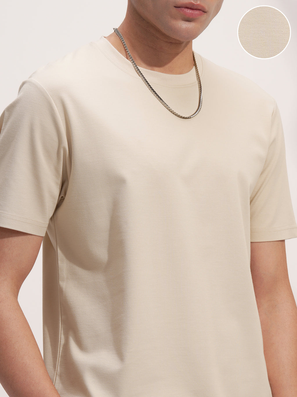 Highlander Men Beige Solid Round Neck T-Shirt - Beige - Image 5