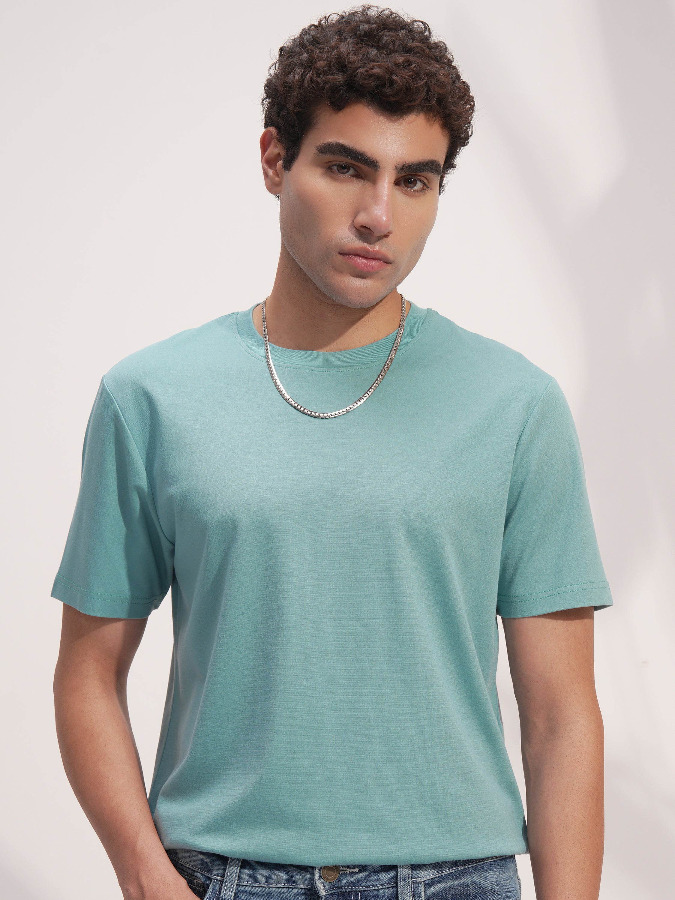 Highlander Men Blue Solid Round Neck T-Shirt - Blue - Image 1