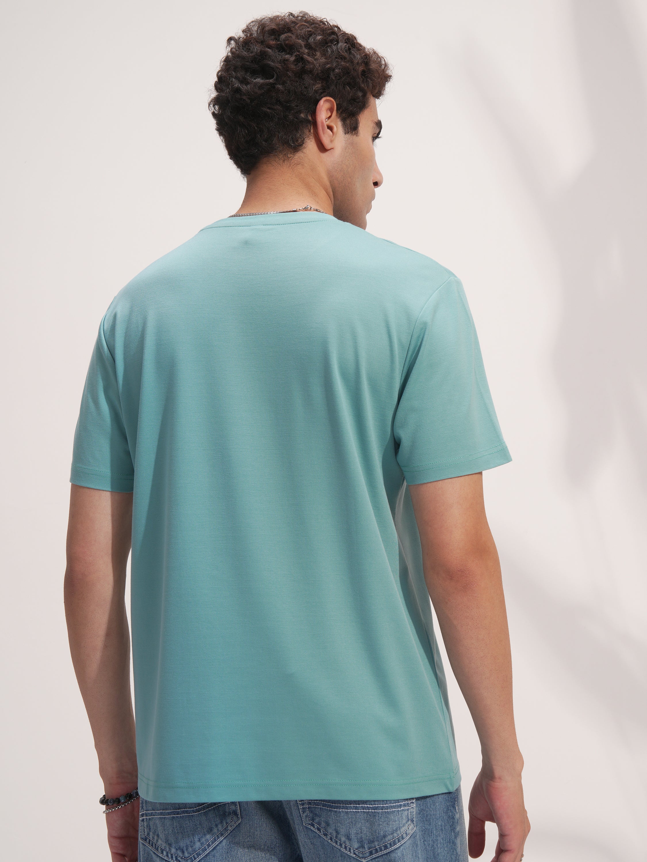 Highlander Men Blue Solid Round Neck T-Shirt - Blue - Image 3