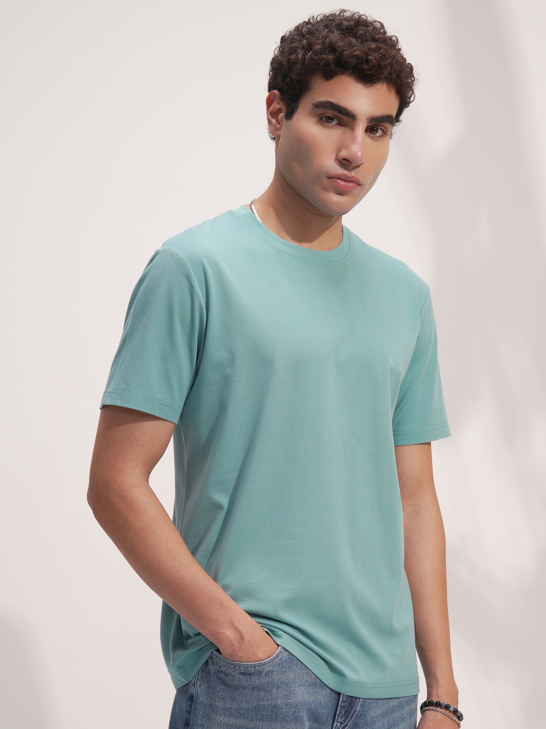 Highlander Men Blue Solid Round Neck T-Shirt - Blue - Image 6