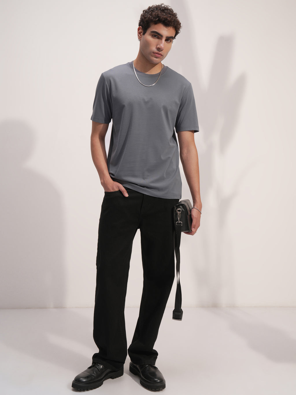 Highlander Men Grey Solid Round Neck T-Shirt - Grey - Image 2