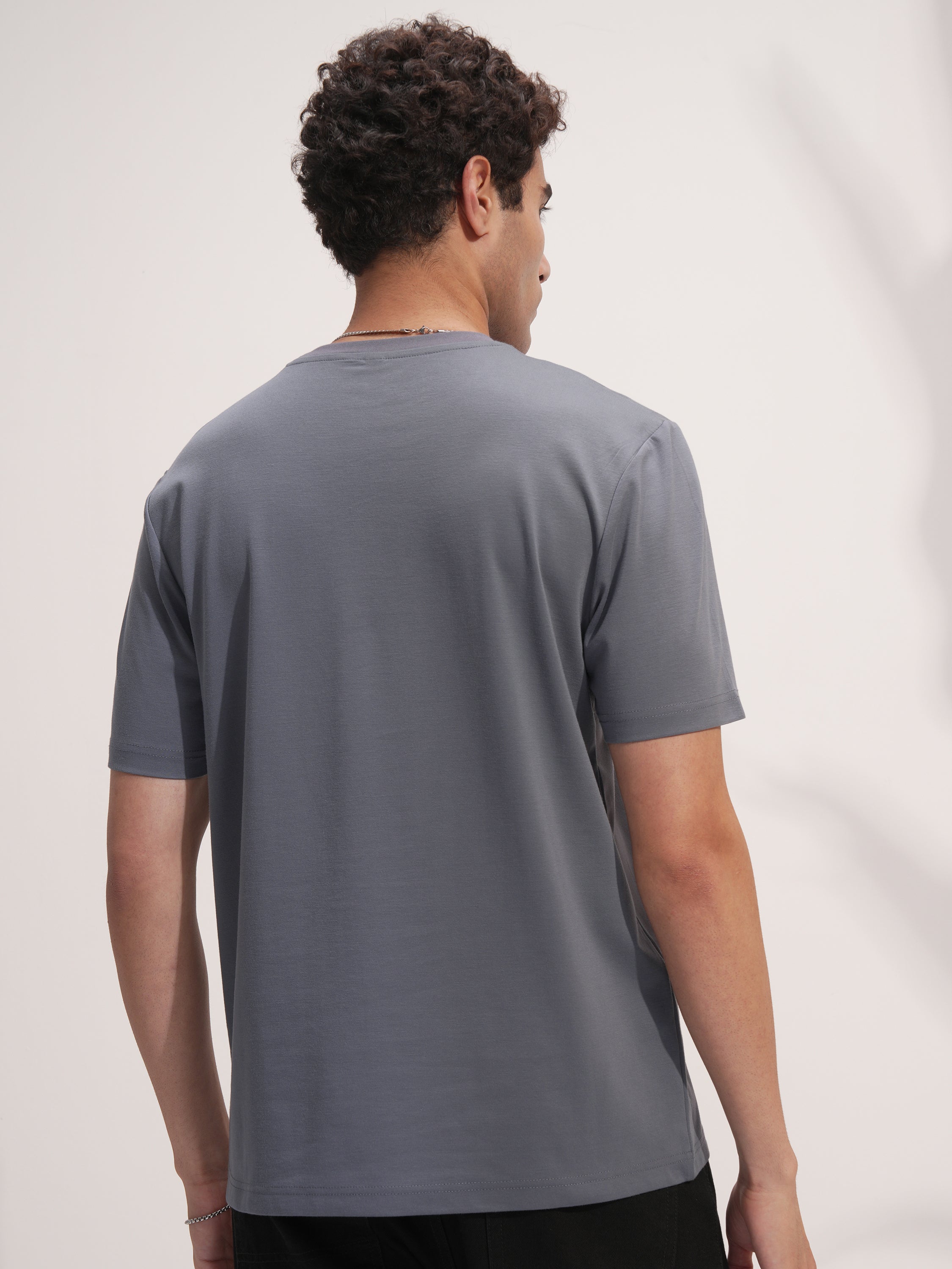 Highlander Men Grey Solid Round Neck T-Shirt - Grey - Image 3