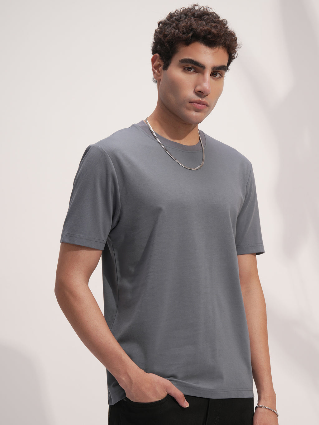Highlander Men Grey Solid Round Neck T-Shirt - Grey - Image 6