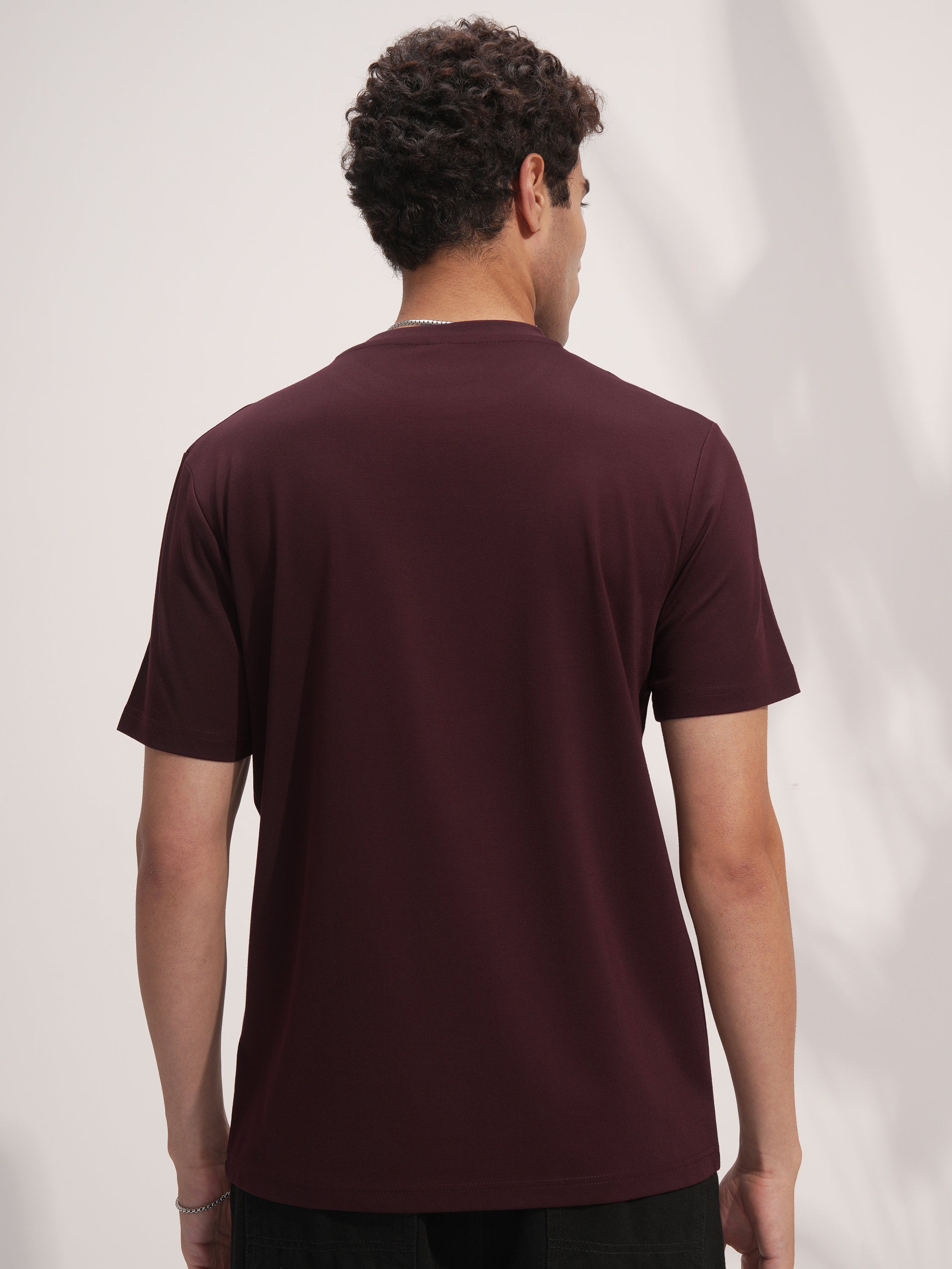 Highlander Men Maroon Solid Round Neck T-Shirt - Maroon - Image 3