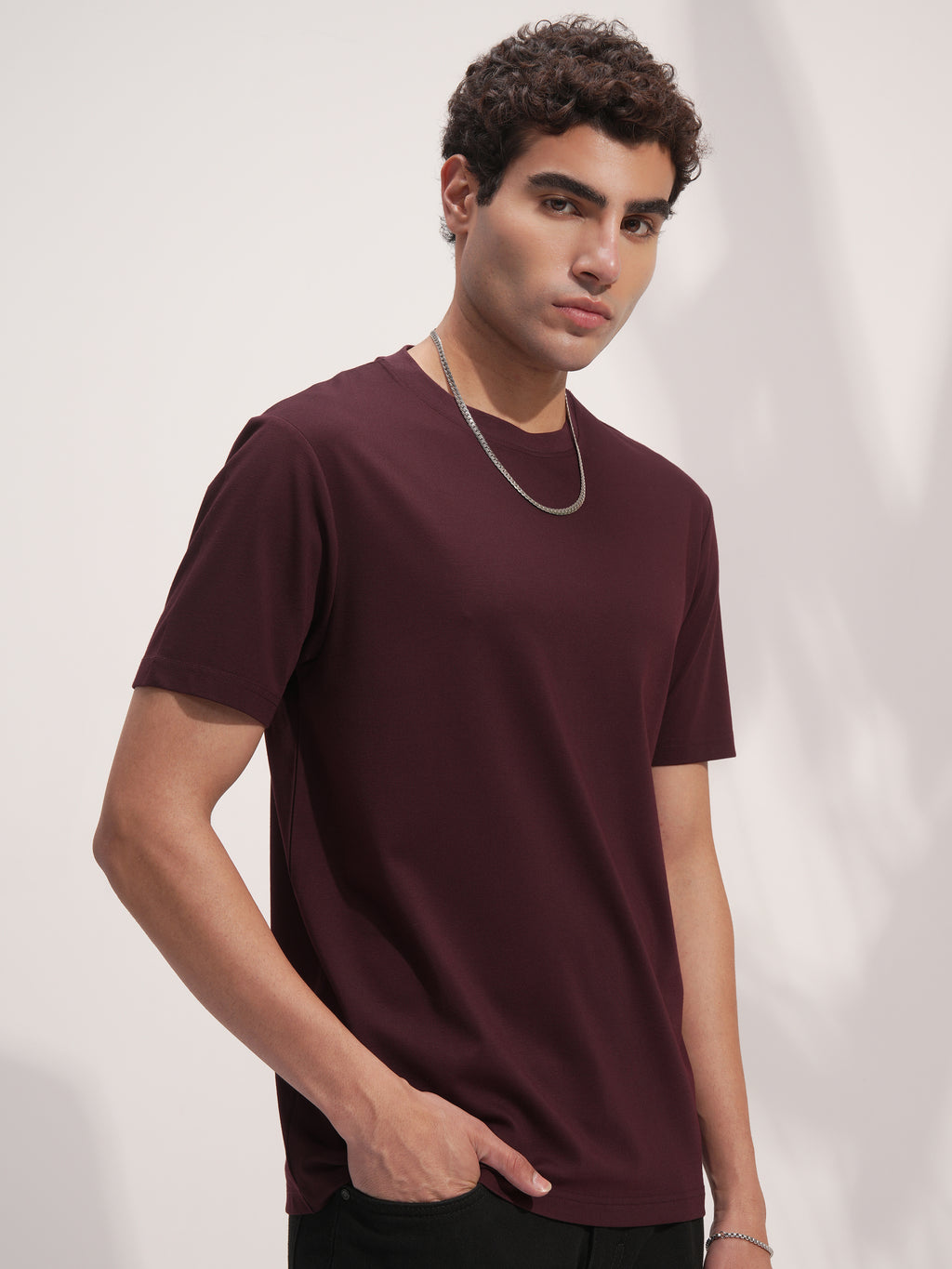 Highlander Men Maroon Solid Round Neck T-Shirt - Maroon - Image 6