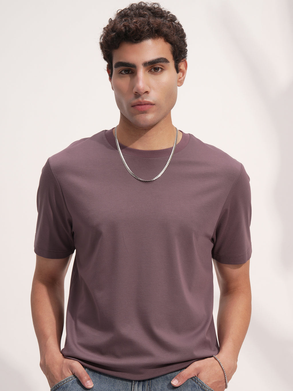 Highlander Men Purple Solid Round Neck T-Shirt - Purple - Image 1